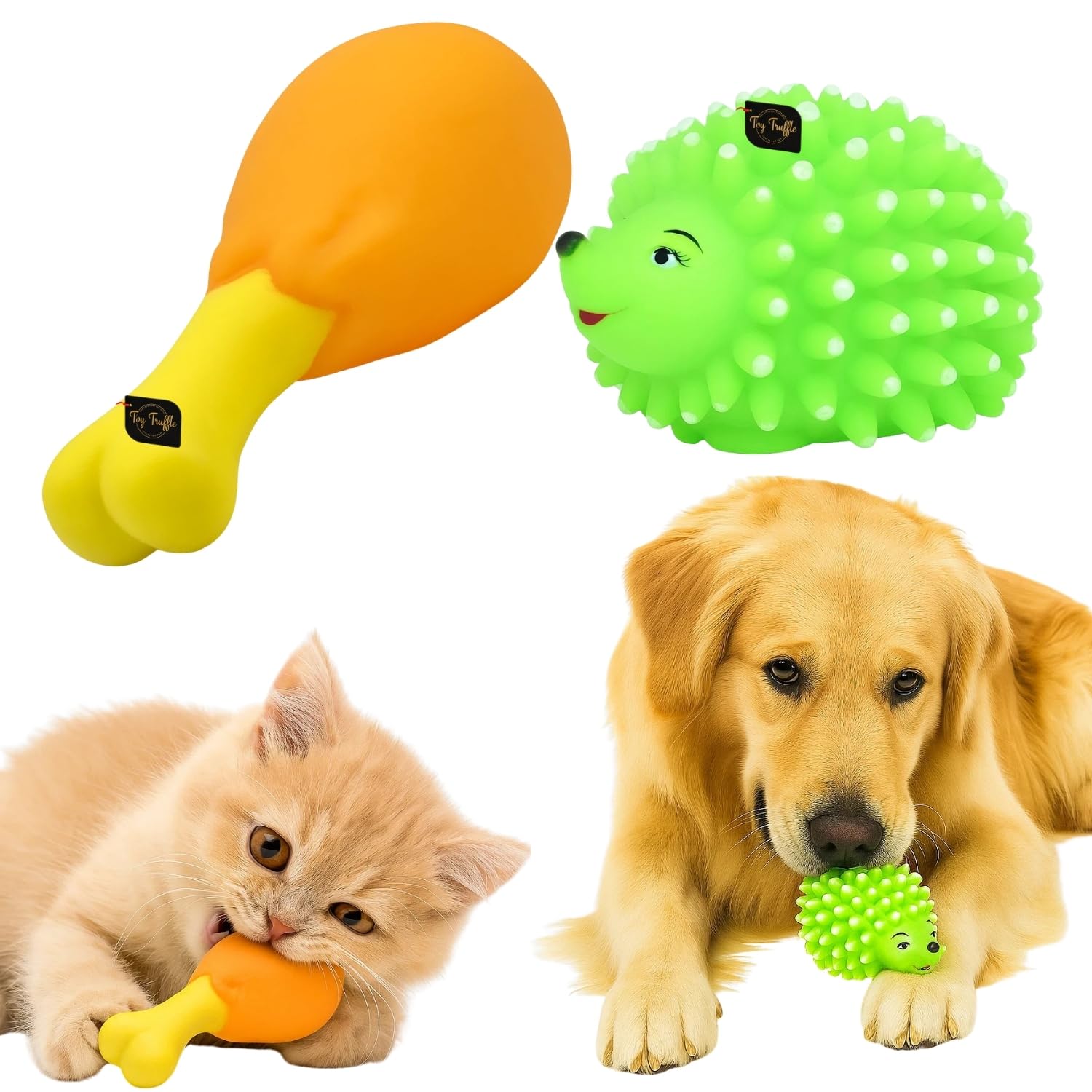 Toy Truffle Chicken Leg & Porcupine Squeaky Toy Combo for Pets | Fun Chew Toys for Dogs & Puppies | Soft Rubber with Squeaker fo