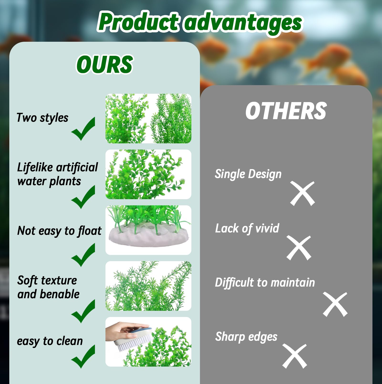 kathson 2PCS Extra Large Artificial Aquarium Plants,23 Inches Tall Fish Tank Decorations Plant Plastic Seaweed Decor Bendable Un