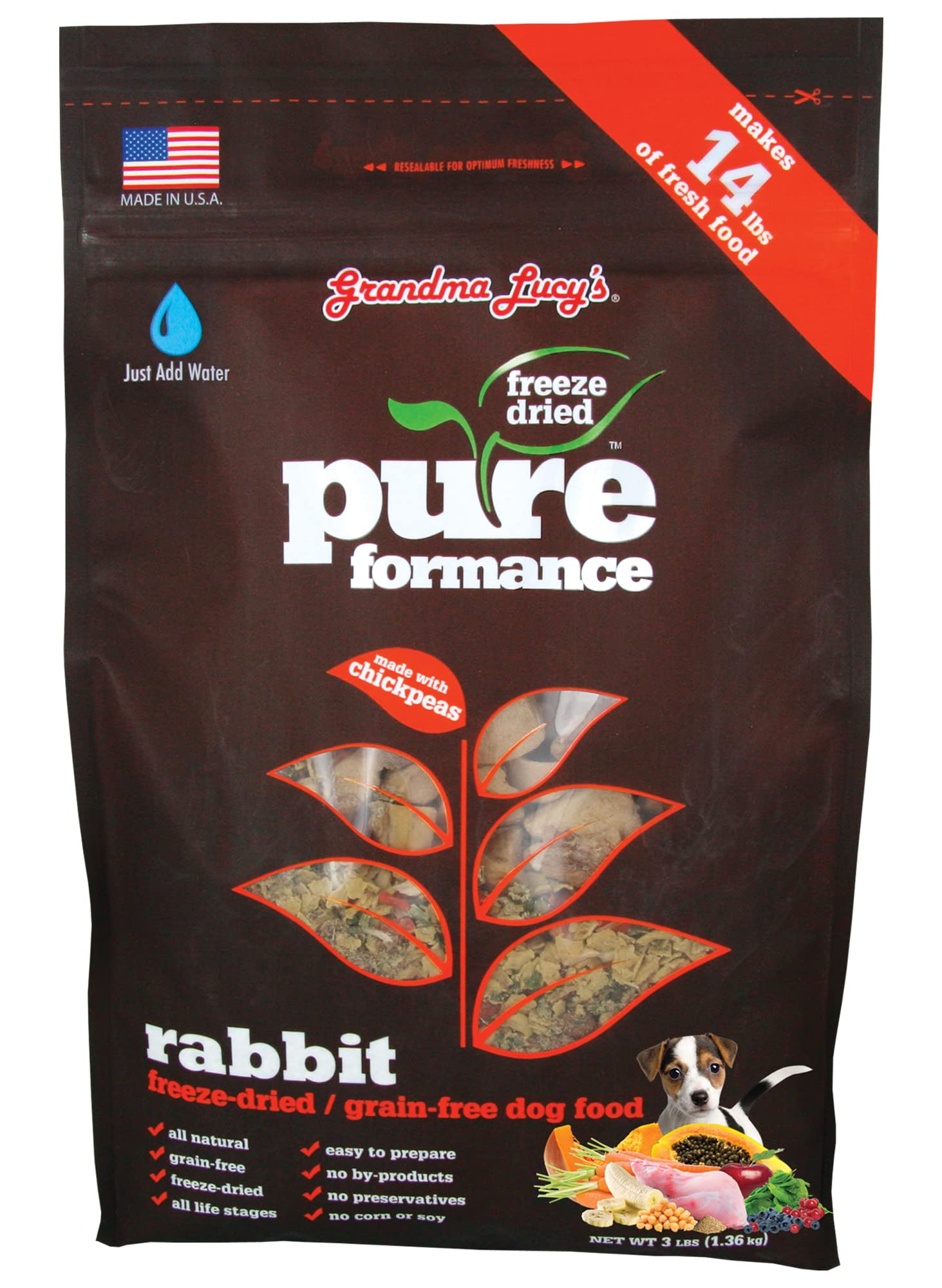 GRANDMA LUCYS 844215 Pureformance Grain Free Rabbit Food for Dogs, 3-Pound