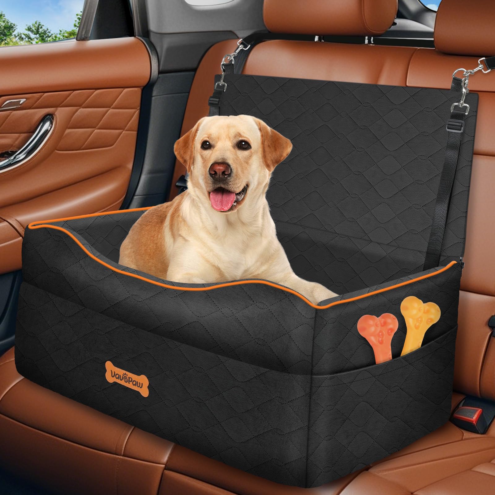 VavoPaw Large Medium Dog Car Seat, Dog Booster Seat Under 60Lbs or 2 Small Dogs Washable, Pet Car Seats with 2 Safety Leash, Dog