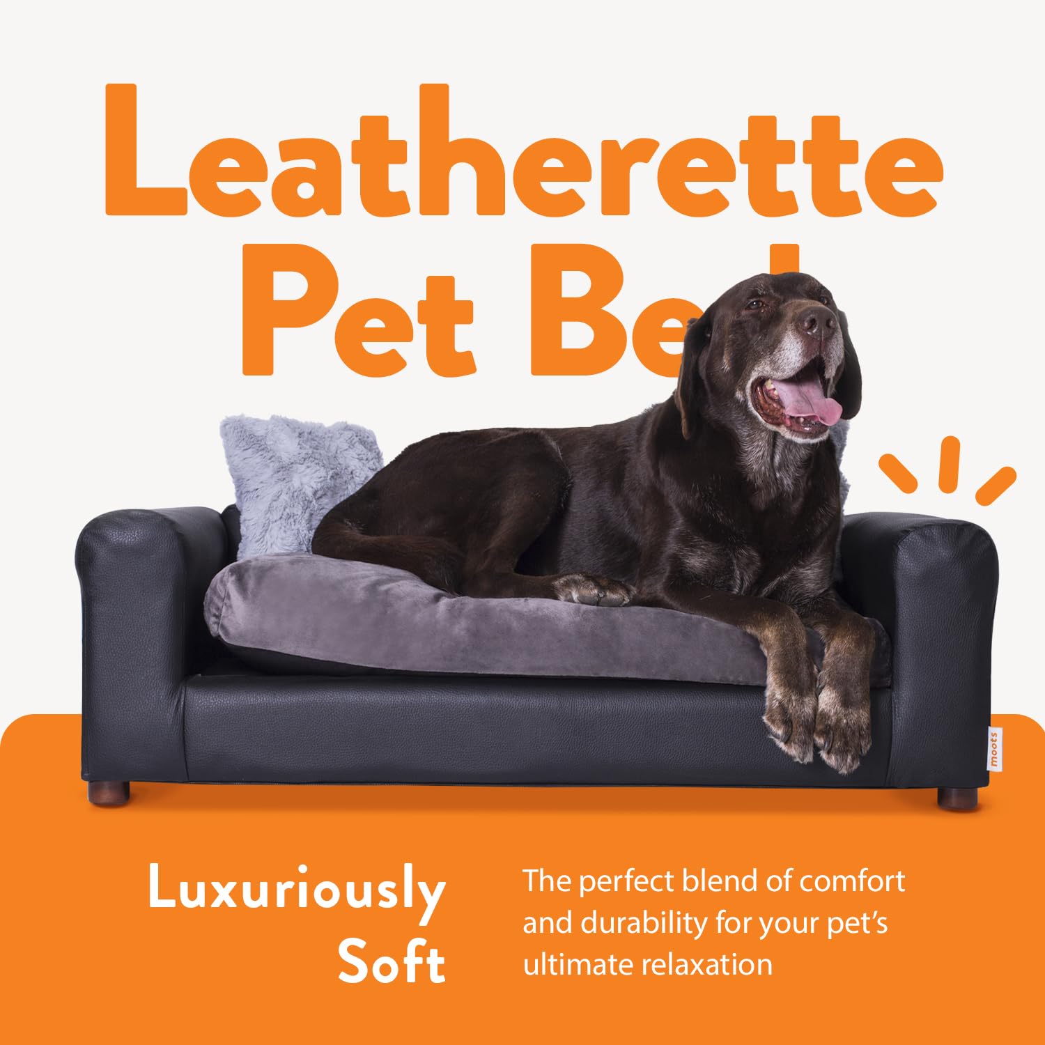 Moots Premium Leatherette Pets Sofa, Black/Charcoal, Medium/Large