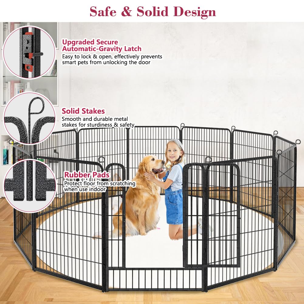 Jhsomdr Dog Playpen Outdoor Dog Fence For Yard, 32Inch 24 Panels Dog Pens Outside Anti-Rust Pet Playpen Exercise Pen With Lock F