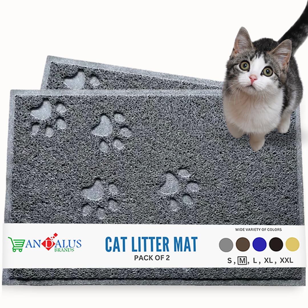 Andalus Medium Cat Litter Mat, Pack Of 2 - Waterproof, Non-Slip & Easy To Clean Cat Litter Box Mat For Extra Efficient Pet Litte