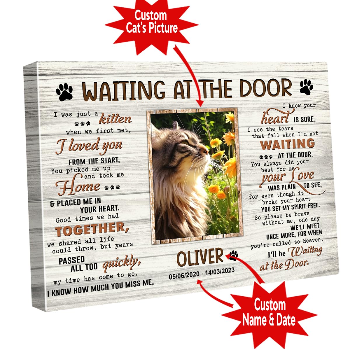 C80815 Personalized Memorial Canvas Gifts, Waiting At The Door Canvas, Cat Memorial Frames For Pictures, Memorial Canvas Gift Fo