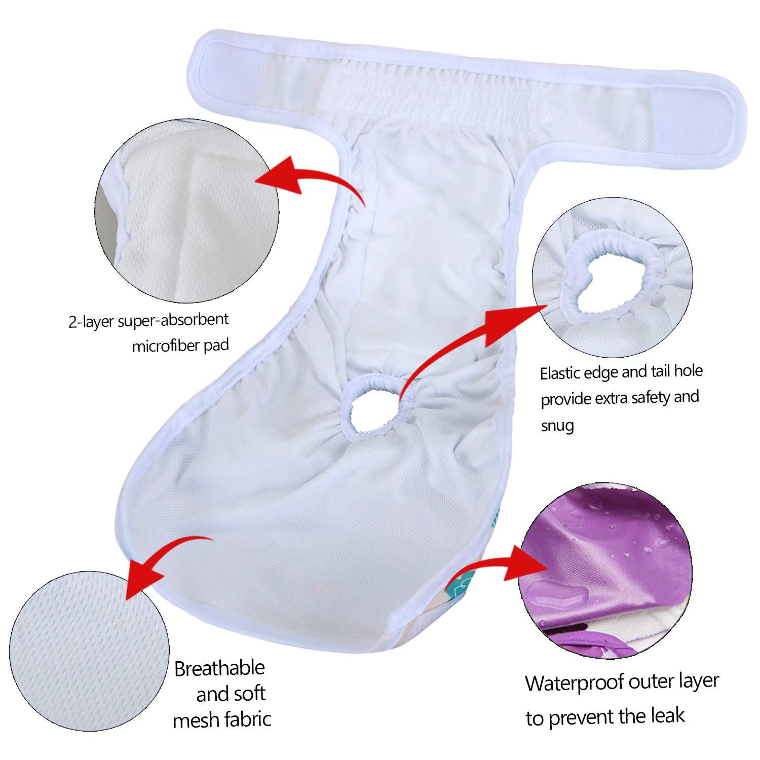 Teamoy Washable Female Dog Diapers (Pack Of 4), Reuable Doggie Diapers Wraps For Female Dogs, M