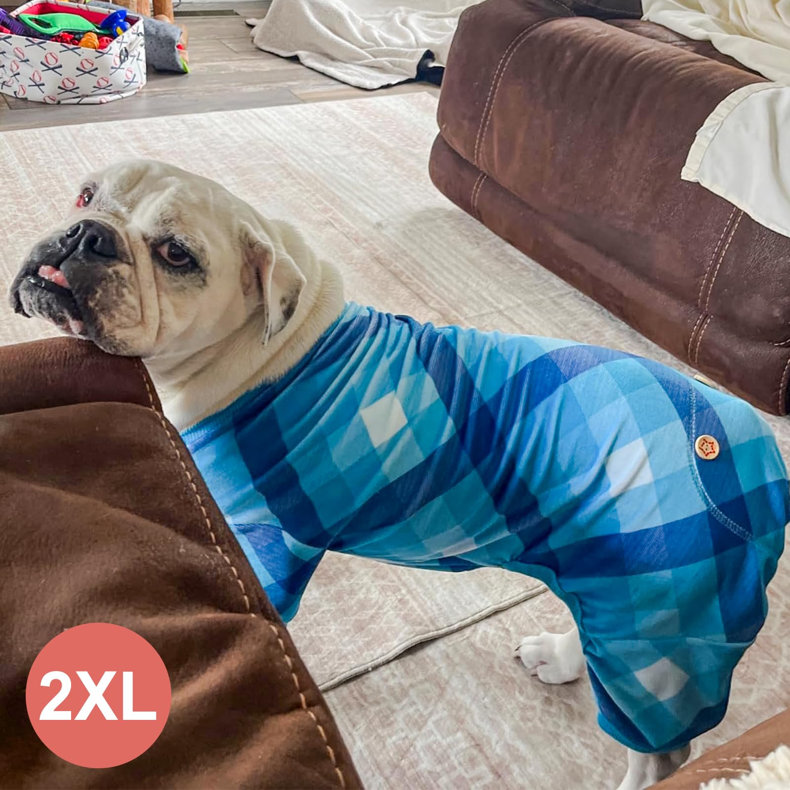 Kyeese Dog Pajamas Medium Sized Dogcomfy Pet Clothes Lightweight Pjs Velvet Jammies Soft Coat Stretchy Onesie,Blue, Xx-Large