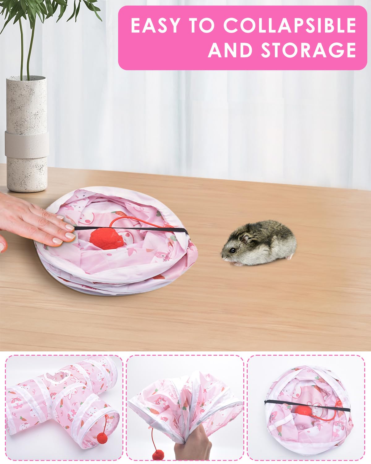 Bissap Guinea Pig Tunnel, Collapsible Hamster Tunnel And Tube 3 Ways Pet Hideout With 1 Play Ball For Indoor Guinea Pig Chinchil