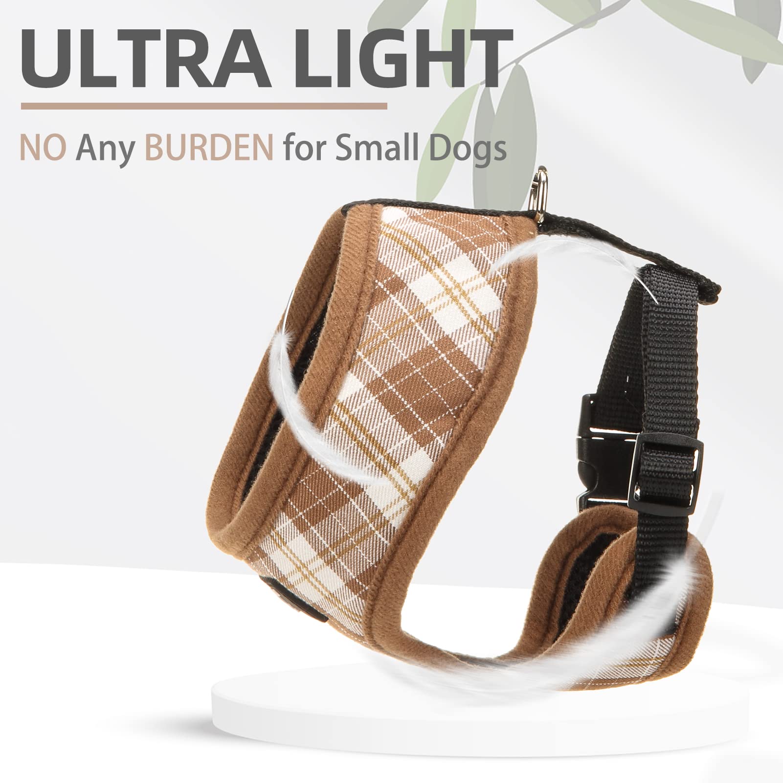 Pupteck Soft Mesh Dog Harness And Leash Set Pet Puppy Cat Comfort Padded Vest No Pull Harnesses, Brown, L