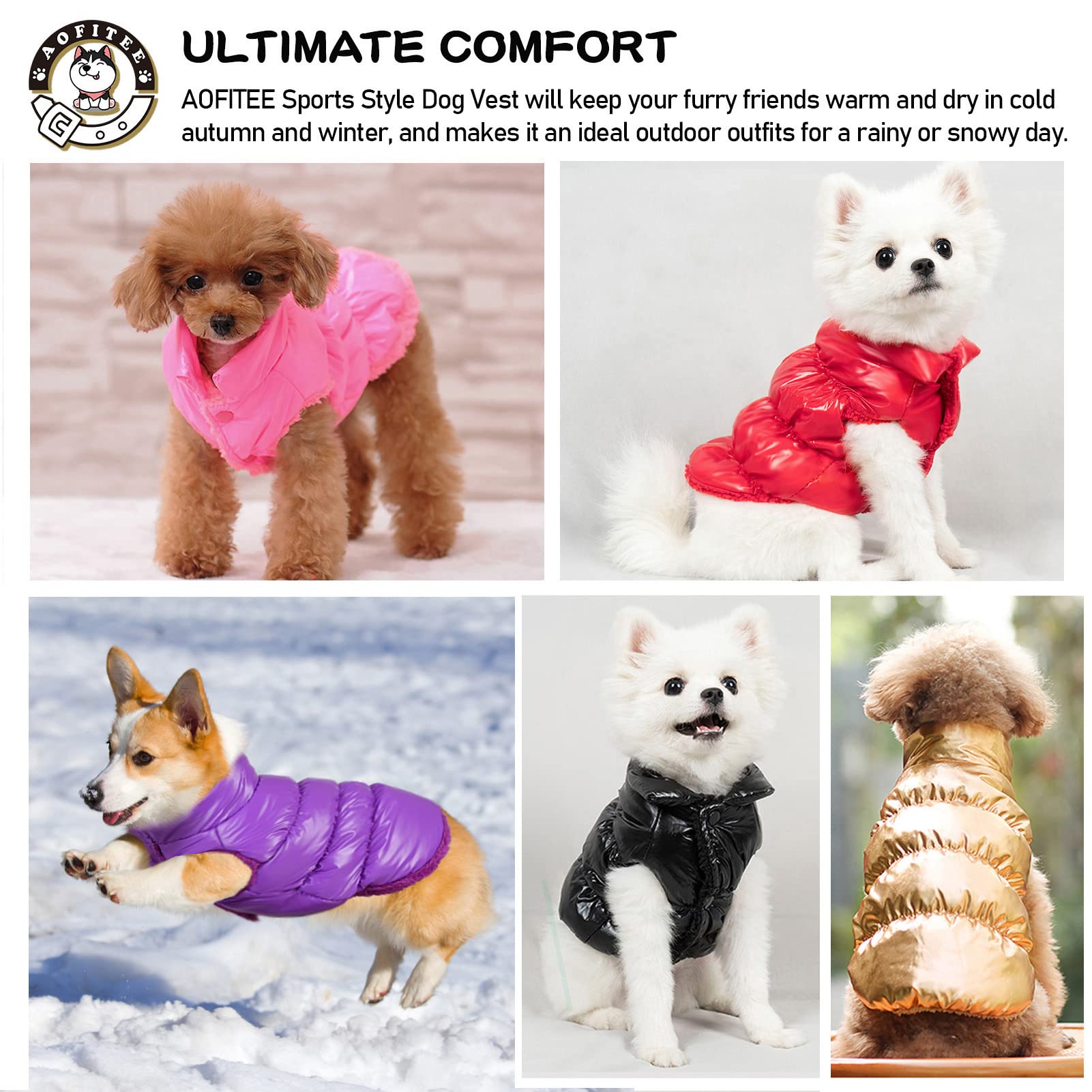 Aofitee Dog Coat, Waterproof Dog Jacket, Winter Dog Coats For Small Dogs, Fleece Dog Snowsuit Warm Dog Puffer Jacket, Cozy Pet Winter Vest, Dog Cold Weather Coats For Small Medium Dogs, Purple, Xl