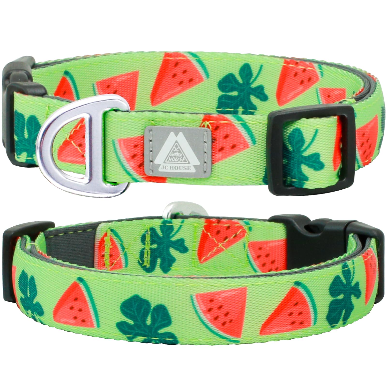 Jc House Medium Dog Collar With Reflective Logo And Soft Padded Neoprene,Summer Watermelon Design, Adjustable,Lightweight & Dura