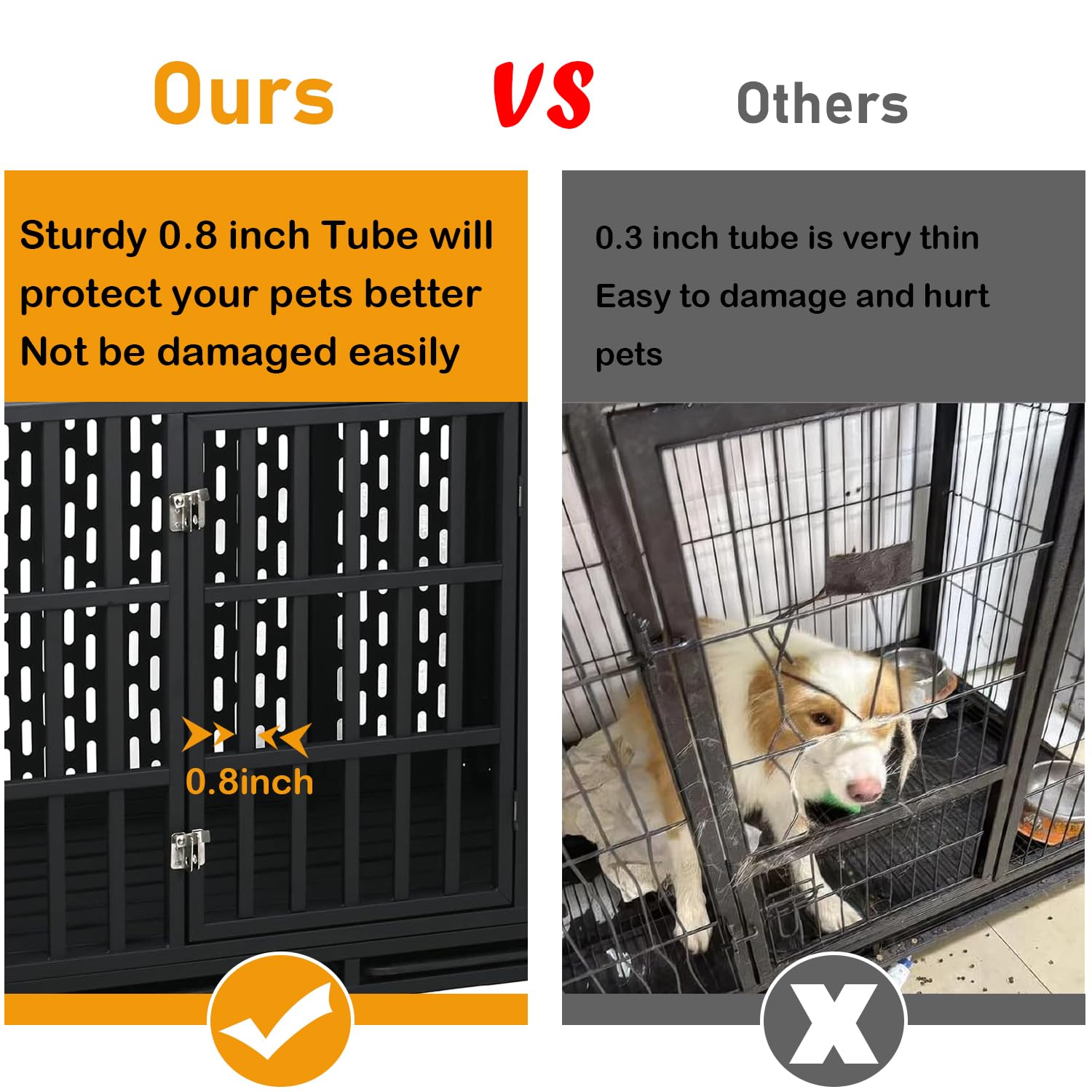 44 Indestructible Heavy Duty Dog Crate, High Anxiety Impact Chewproof Strong Cage for Medium Large Dogs, Double Door Indoor St