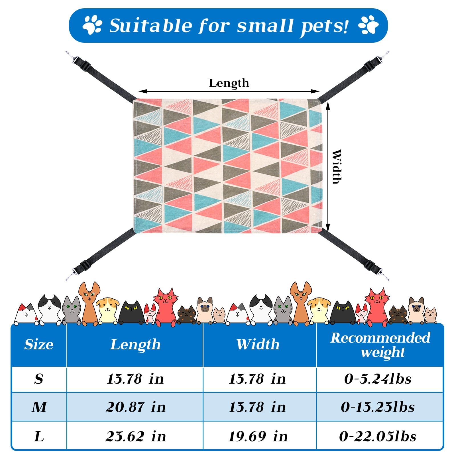 2 Pieces Reversible Cat Hanging Hammock Soft Breathable Pet Cage Hammock With Adjustable Straps And Metal Hooks Double-Sided Hanging Bed For Cats Small Dogs Rabbits (Geometry Pattern, M)