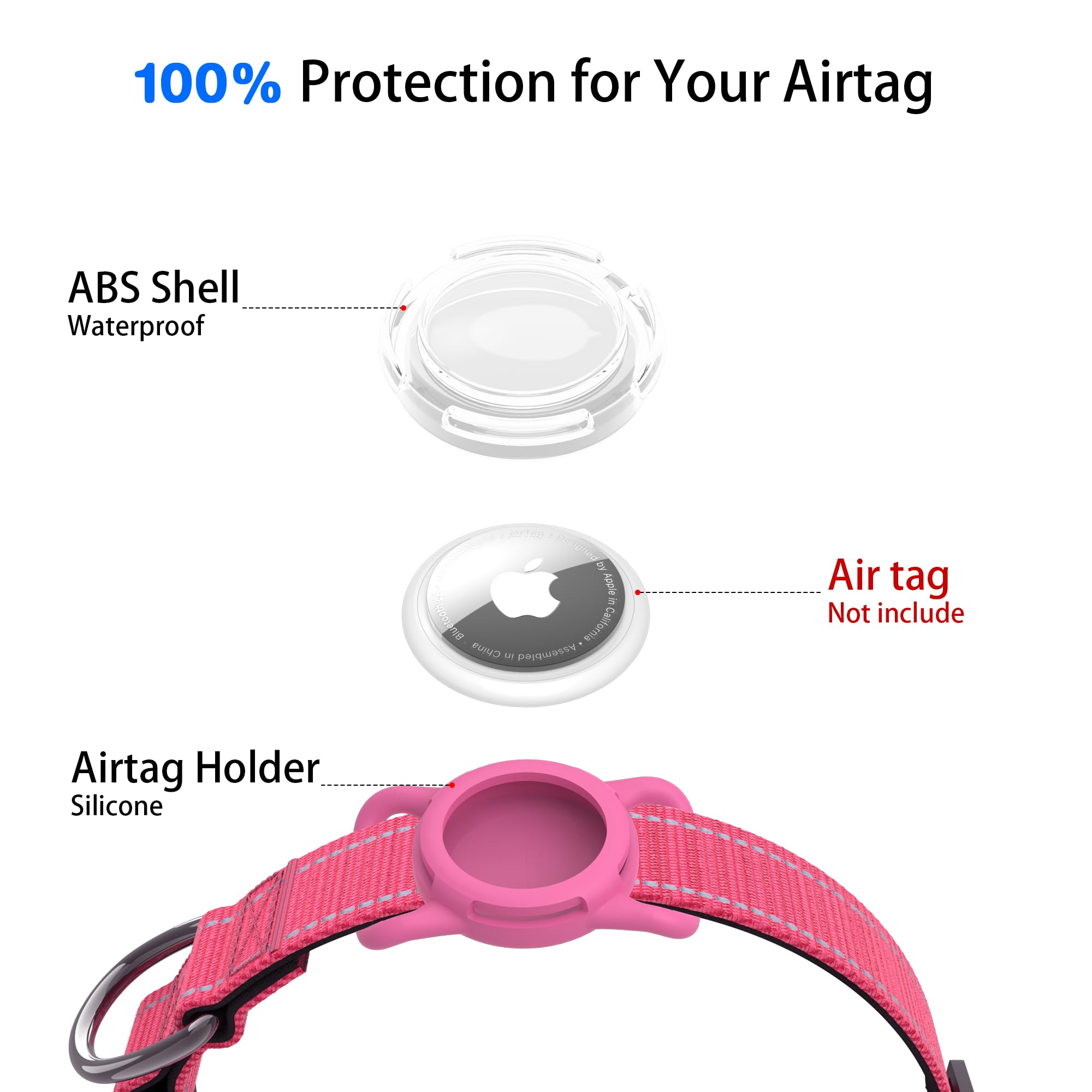 Airtag Dog Collar - Safety Locking Buckle & Pet Id Qr Code | Adjustable & Reflective Stripes With Air Tag Holder For Large Dogs