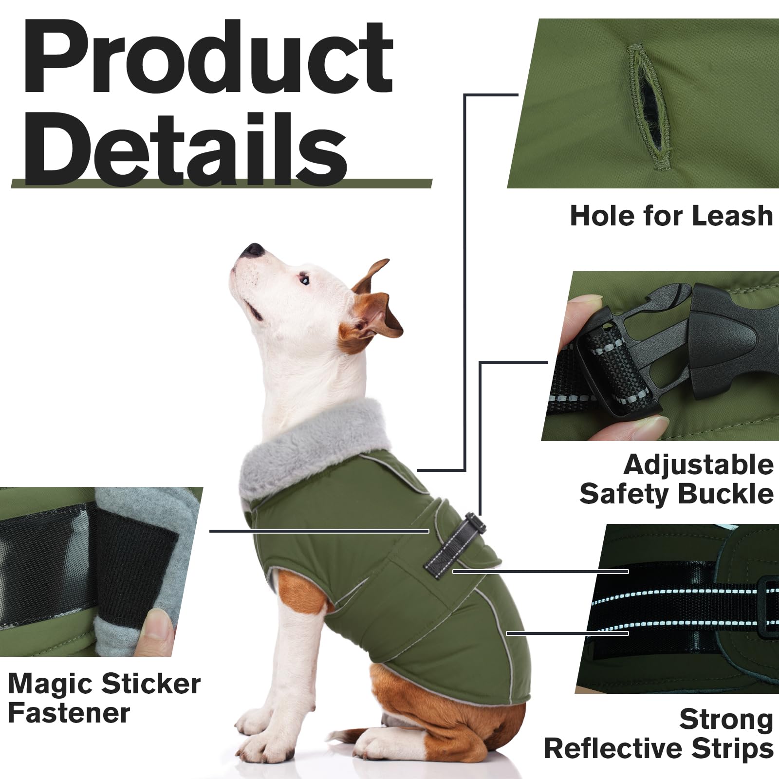 LeLePet Warm Dog Coat - Reflective Fleece Vest, Waterproof, Windproof, Small Size, Army Green