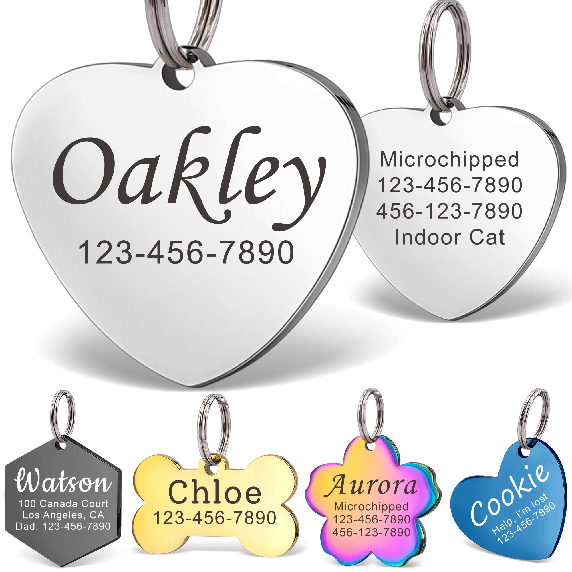 Anavia Personalized Pet Id Tags, Stainless Steel Glossy Laser Engraved Dog Cat Collar Name Tags, Multiple Colors Shapes Sizes (H