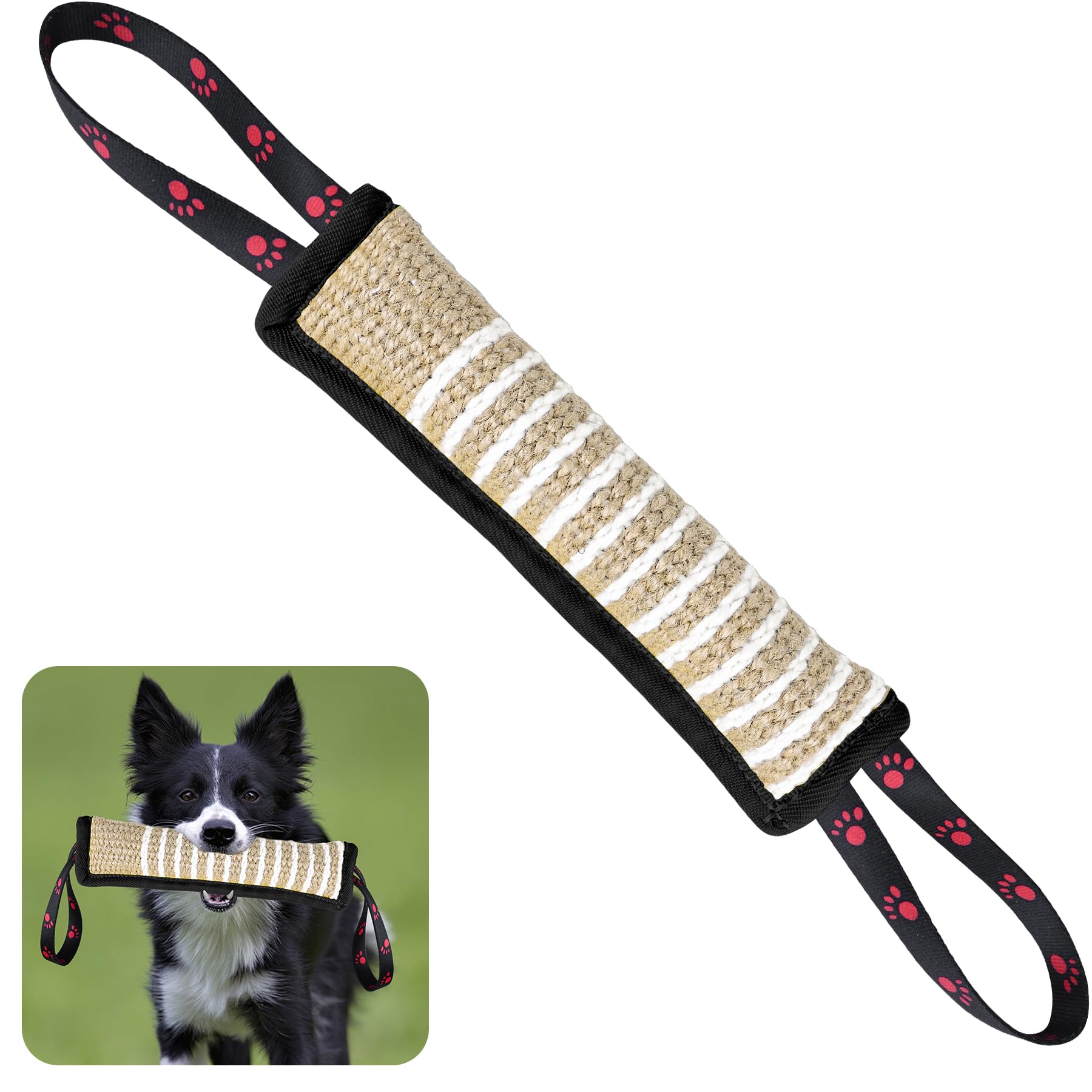 Dog Tug Toy Dog Bite Jute Pillow Pull Toy with 2 Strong Handles Perfect for Tug of War, Puppy Interactive Play, Tear Resistant B