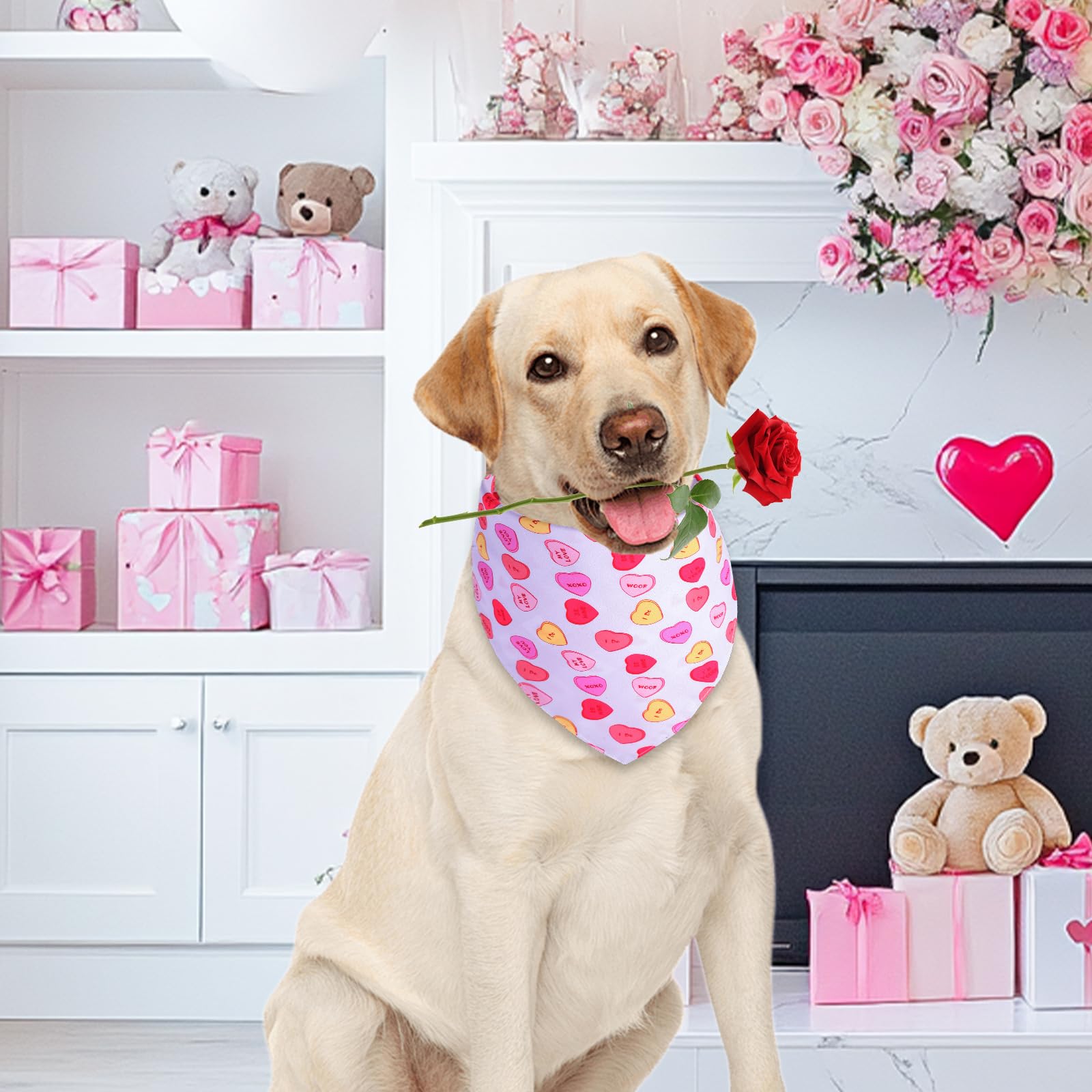 Gofshy Valentine'S Dog Bandanas Small 1Pcs, Triangle Reversible Sweetheart Scarf For Boy And Girl, Love Bibs Accessories For Sma