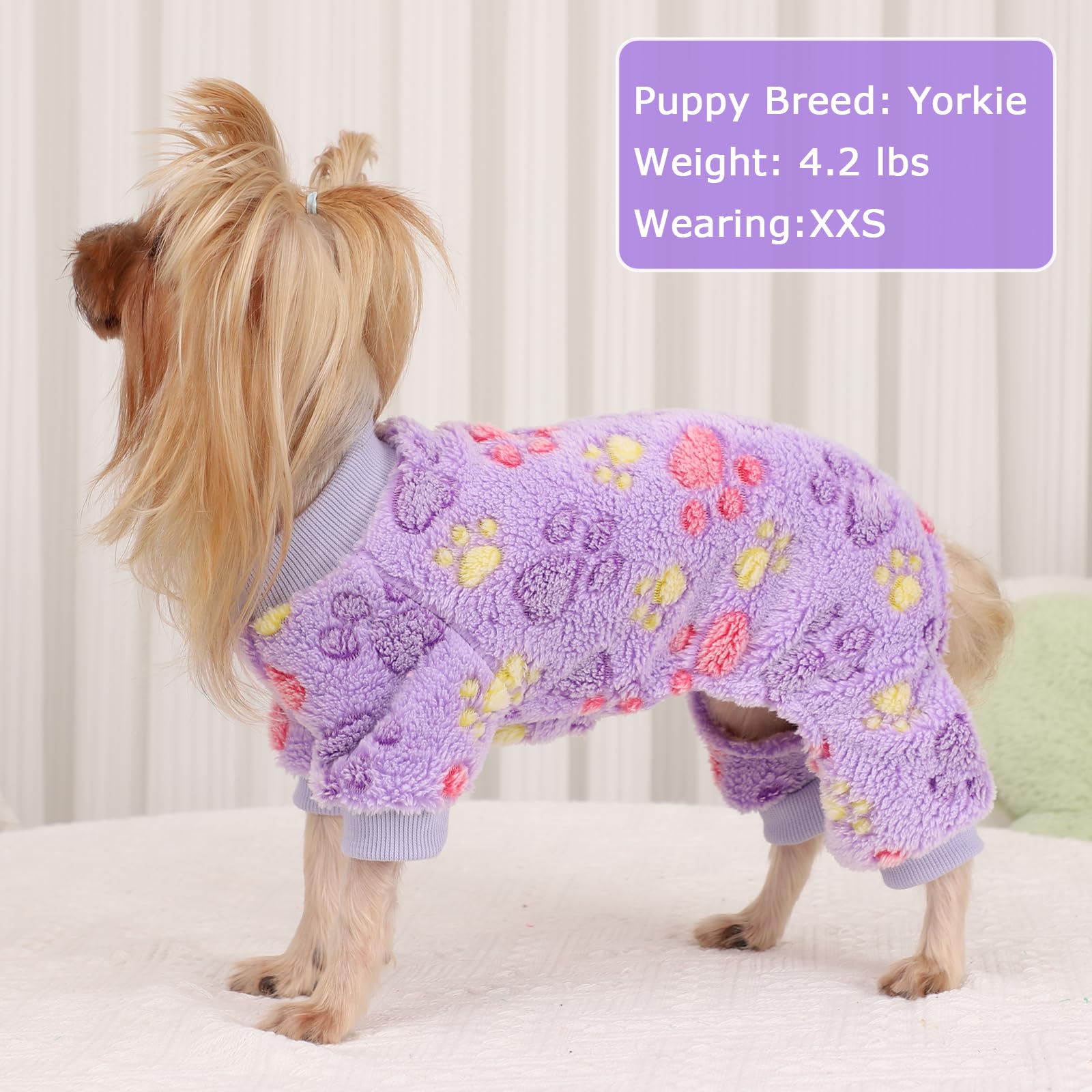 Kosiyi Dog Pajamas Fall Winter Fleece Dog Sweaters For Small Dogs Girl Boy, Lightweight Warm Paw Print Puppy Pajamas Soft Stretc