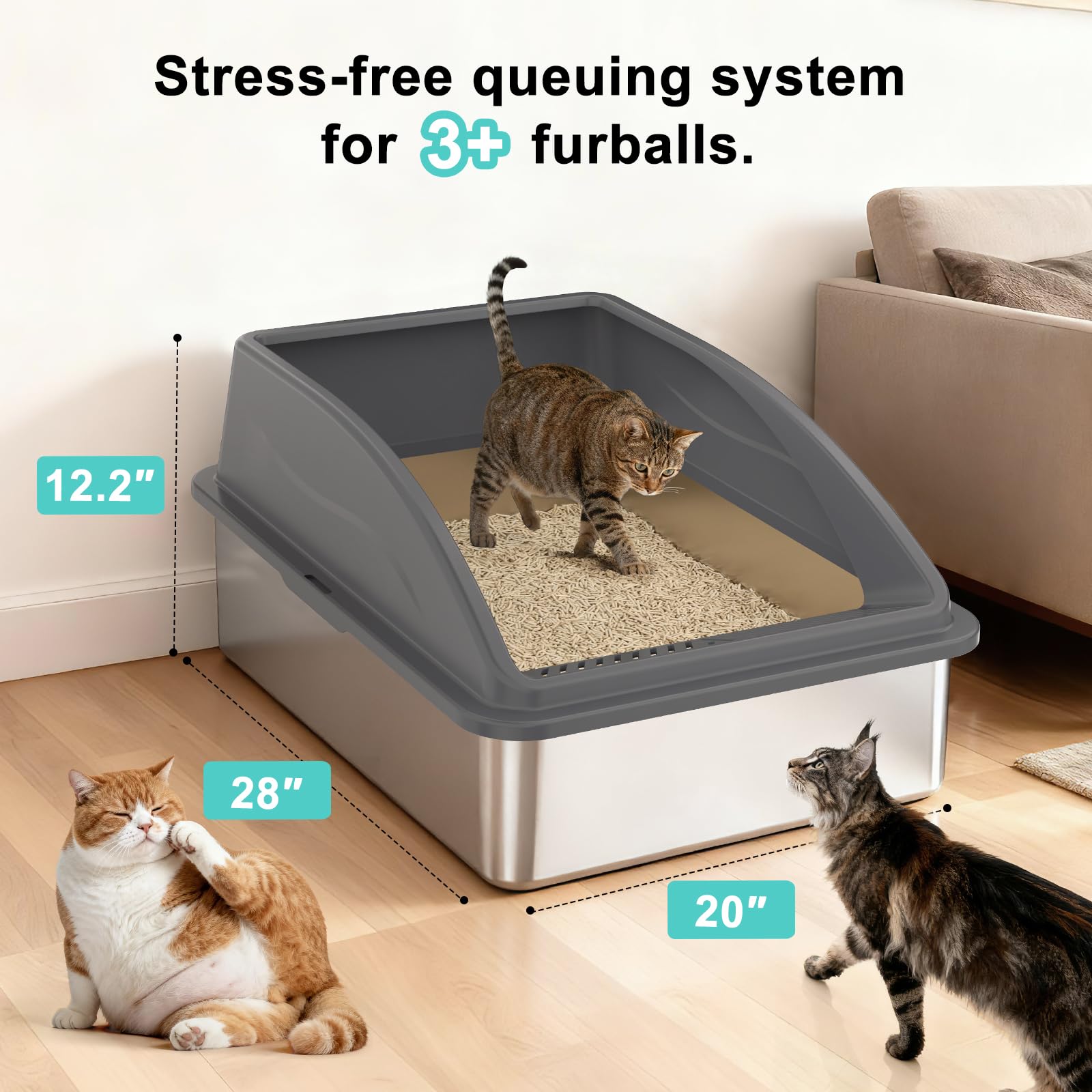 AIPERRO Stainless Steel Litter Box Extra Large for Big Cats and Multi-Cats | Jumbo Extra Large Metal Cat Box with High Sided Lid