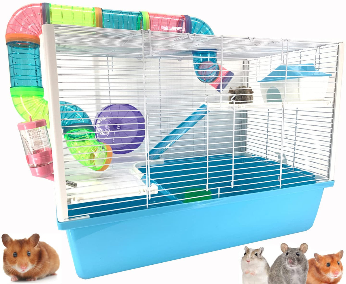 Large Deluxe 3-Tiers Hamster Gerbil Mouse Mice Habitat House Critters Cage With Complete Set Of Accessories Expandable And Custo