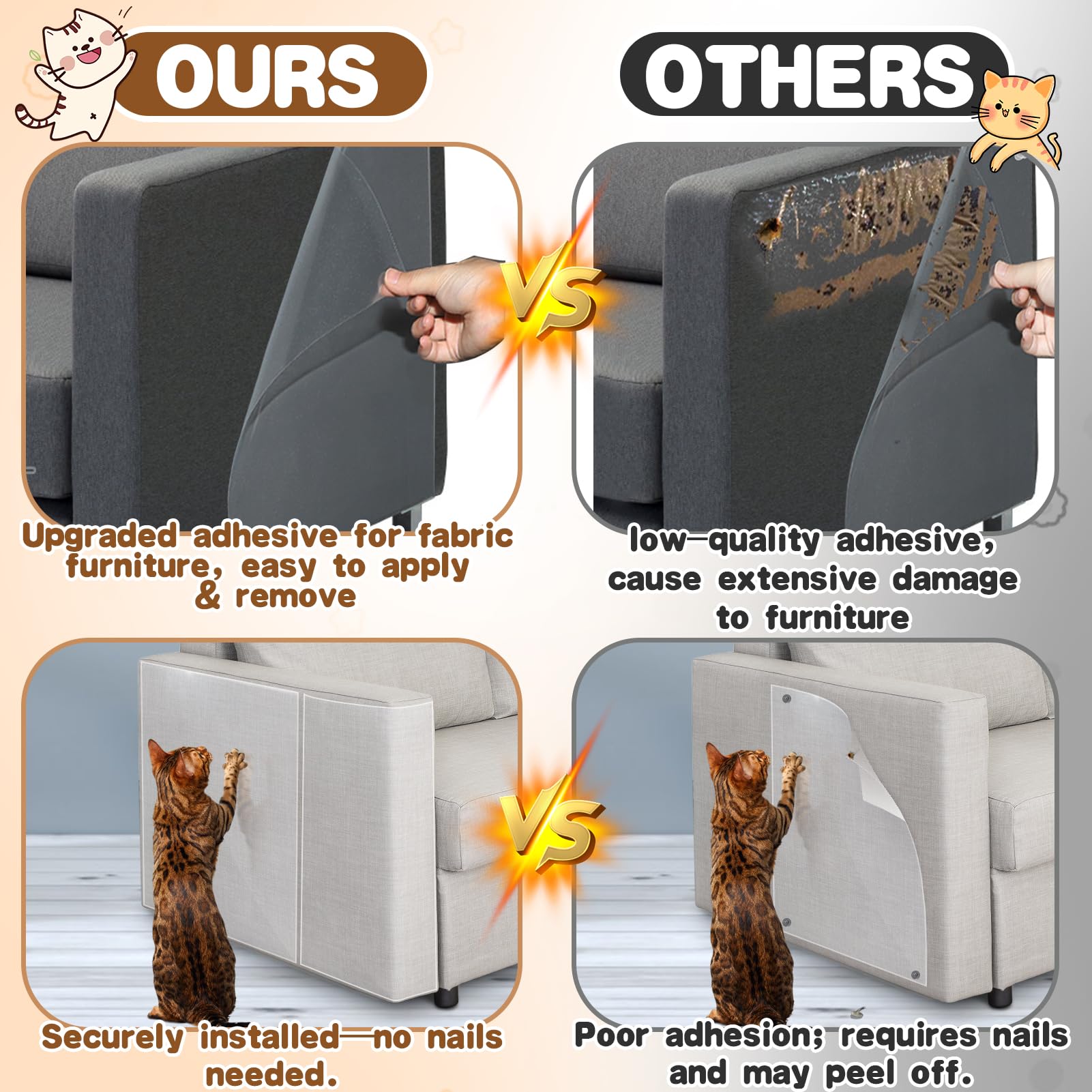 Cat Scratch Furniture Protector - Specially Designed for Fabric Furniture, Easy to Remove Anti-Scratch Couch Protector from Cat,