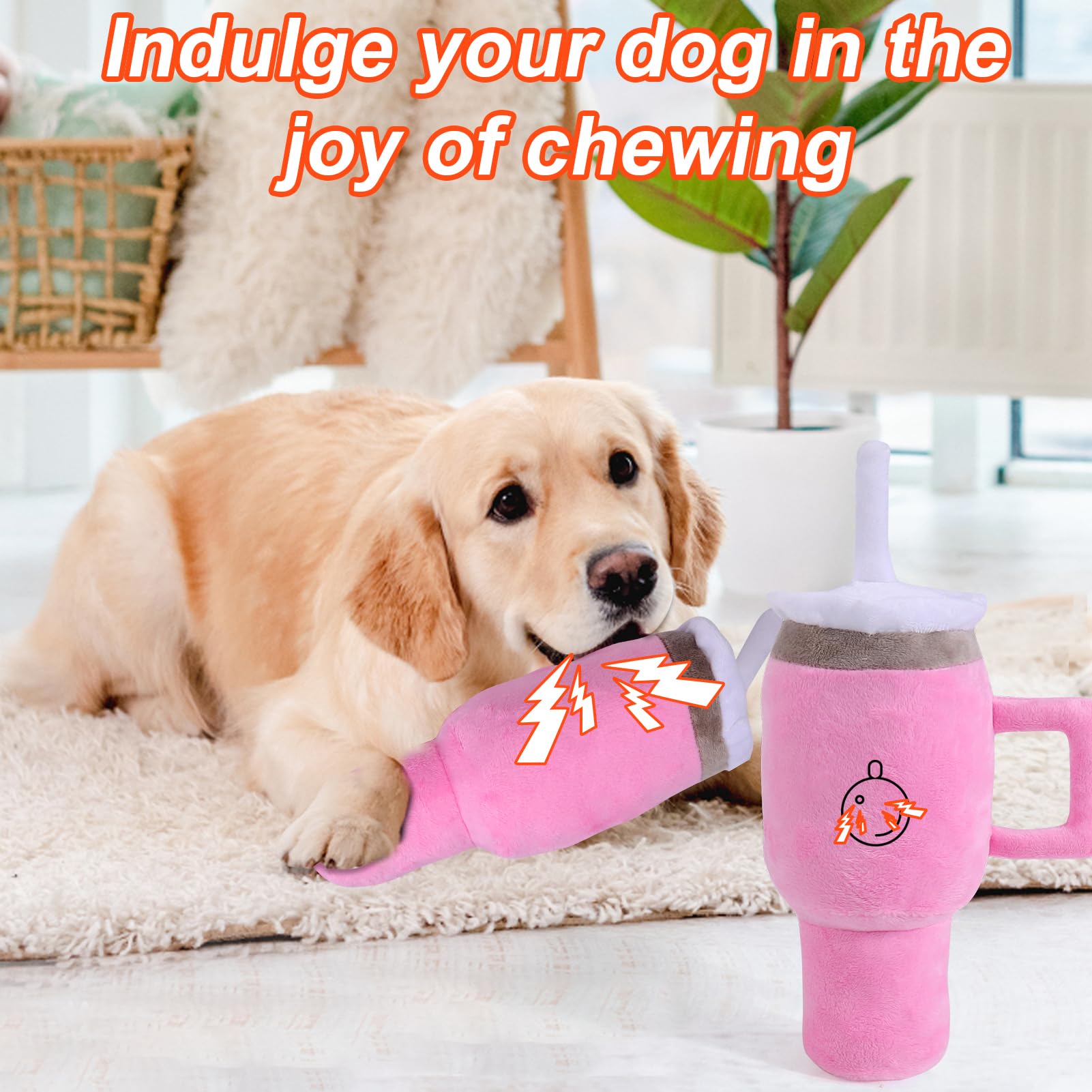 BABORUI Cute Squeaky Dog Toys Cup, Dog Birthday Toy for Aggressive Chewers, Safety Design Dog Toys for Small/Medium/Large Dog Ex