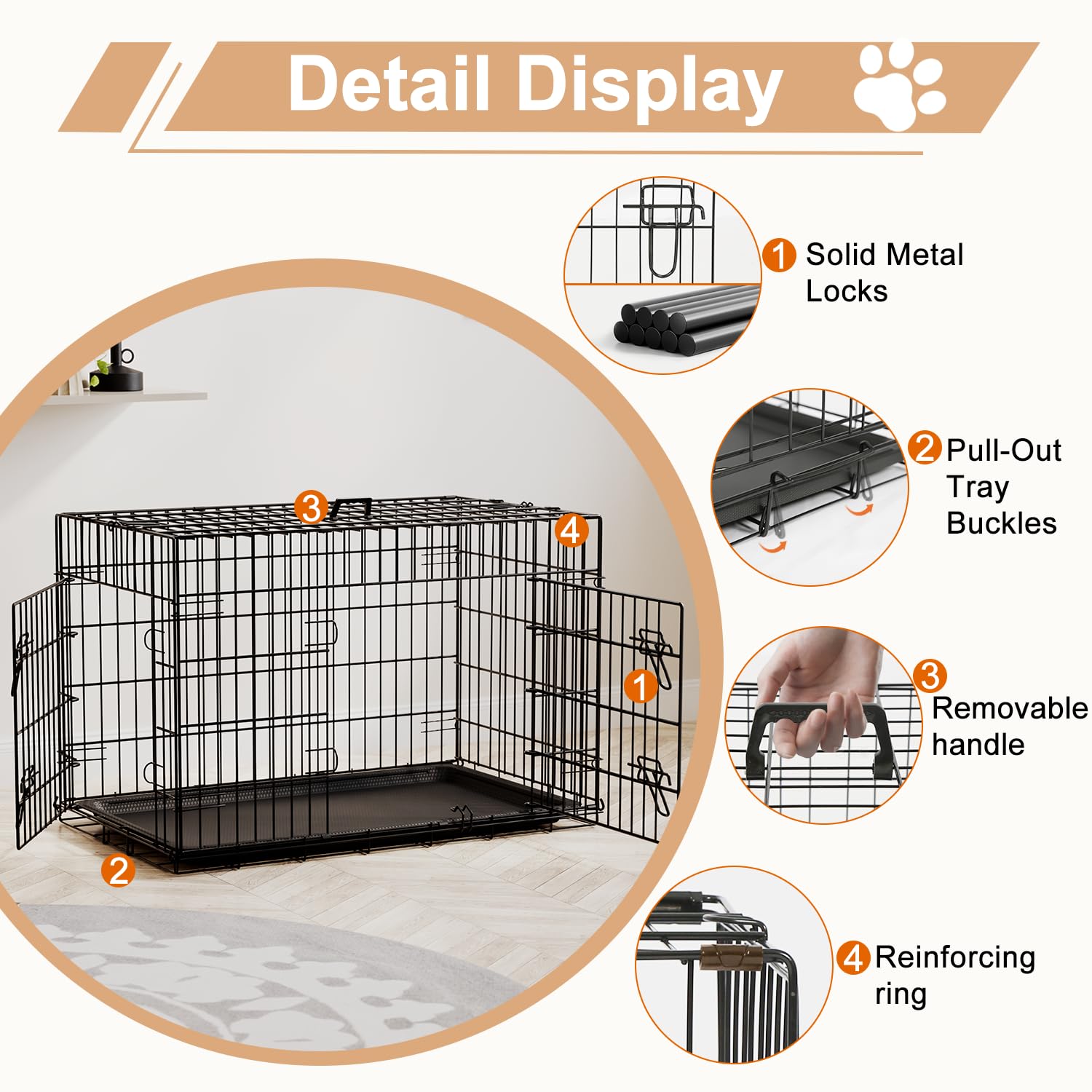FDW Dog Crate 36inch Dog Cage Foldable Metal Kennel with Leakproof Tray Foldable Design Indoor Outdoor Use for Medium Dogs,Black