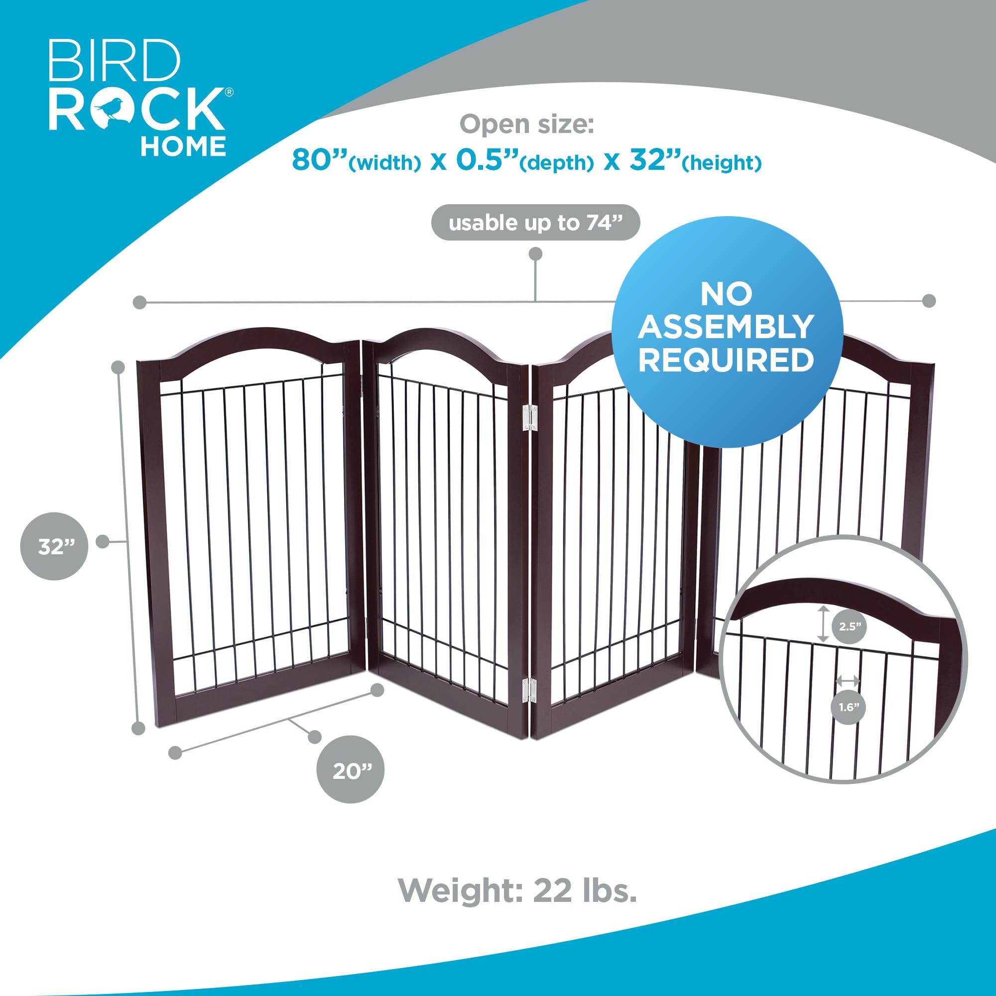 Internet'S Best Arched Top Wire Dog Gate - 4-Panel Free Standing Indoor Folding Pet Barrier, Ideal For Medium, Large Dogs, Puppi