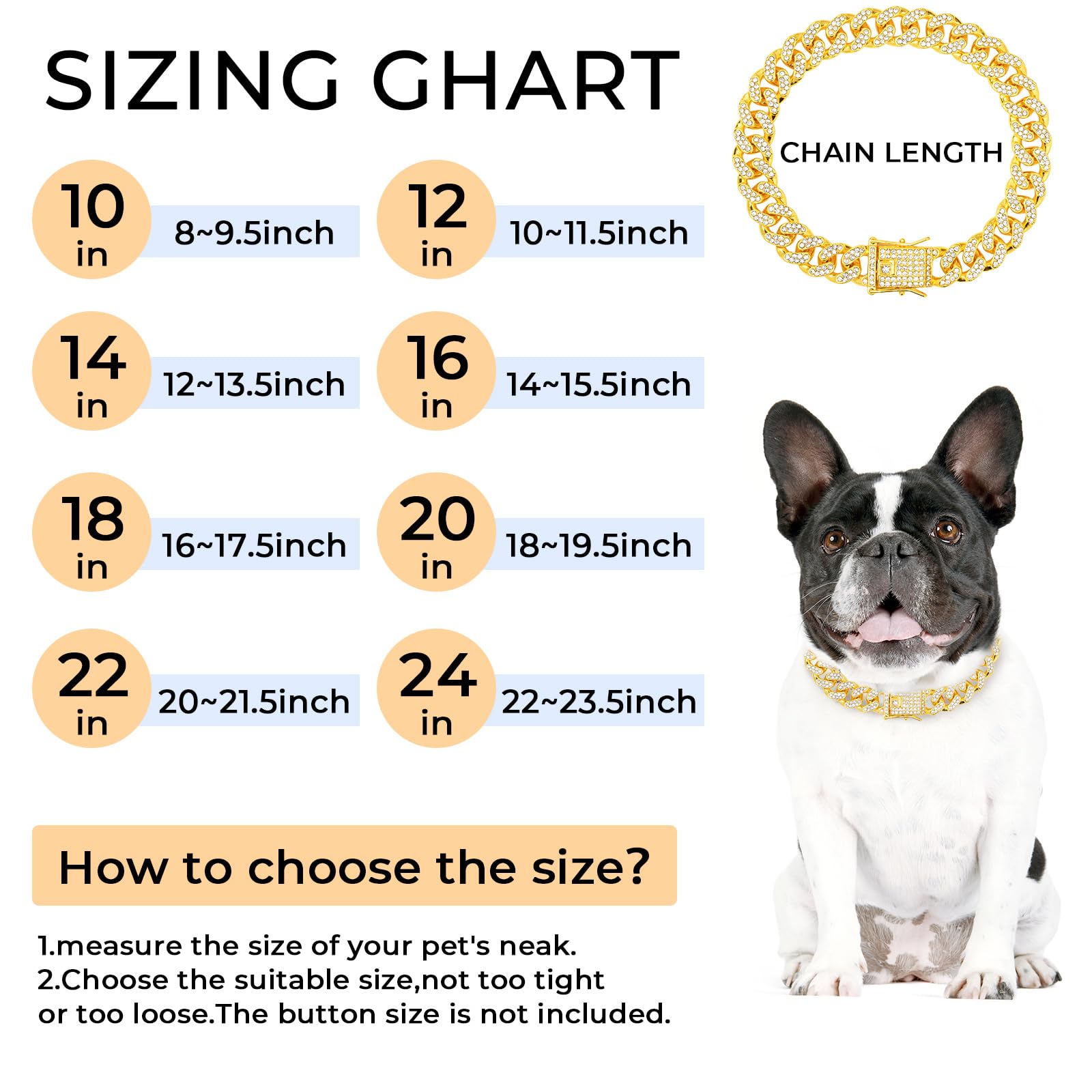 Thamiao Gold Dog Chain Diamond Gold Chain Dog Collar Walking Metal Chain Collar With Design Secure Buckle Pet Collar Jewelry Acc