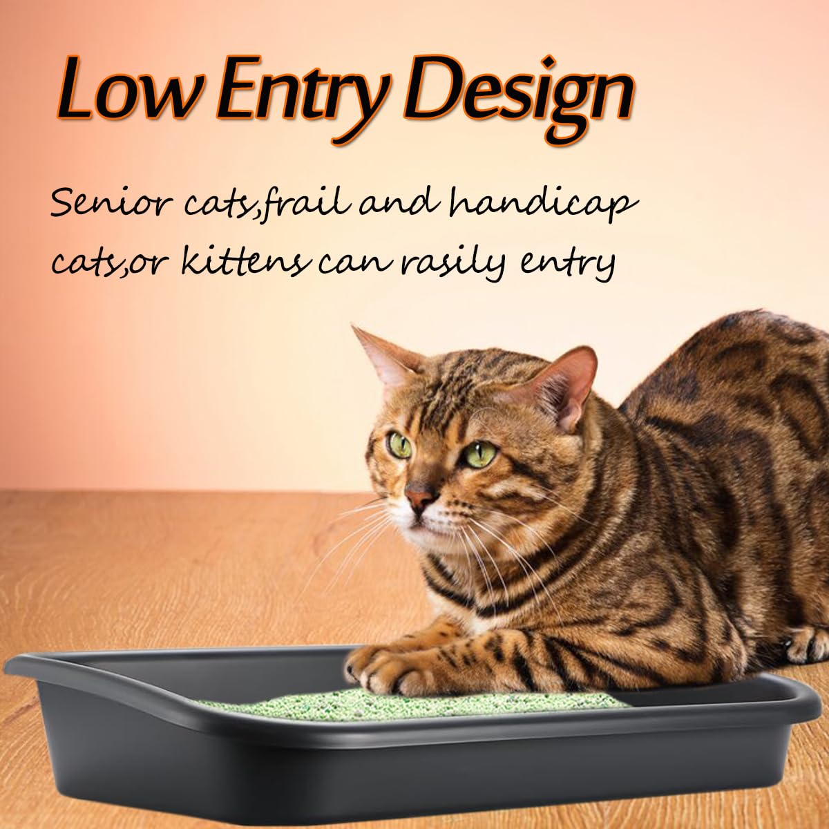 3 Pcs Low Entry Senior Cat Litter Box,Extra Large Size Pet Litter Box Low Entry Open Top Cat Litter Box For Kitten Frail Handica