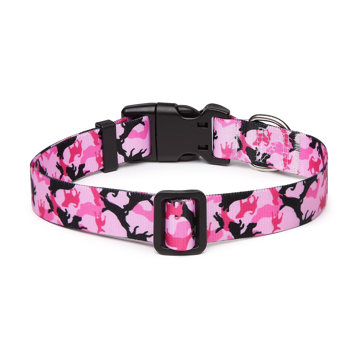 Suredoo Adjustable Dog Collar With Patterns, Ultra Comfy Soft Nylon Breathable Pet Collar For Small Medium Large Dogs (L, Dog Camouflage Pink)