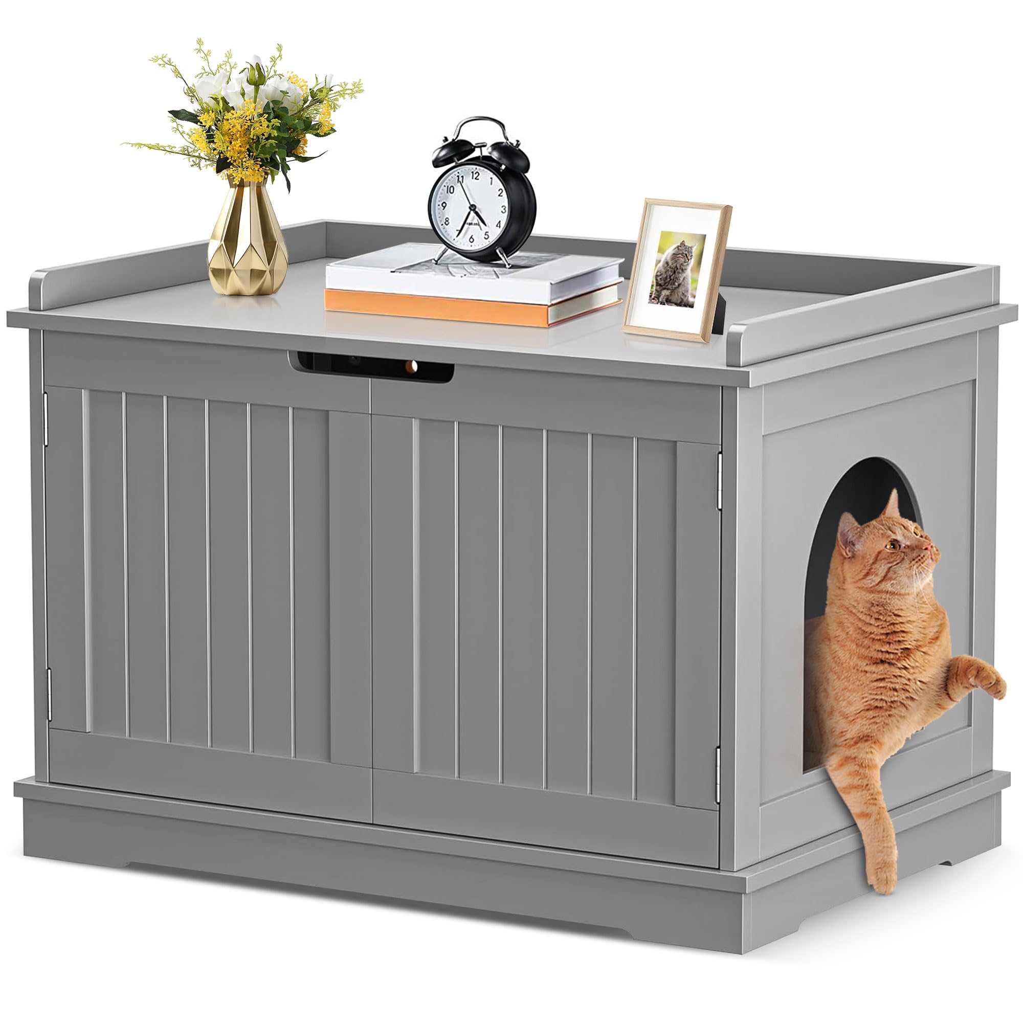 Pet Republic Hidden Cat Litter Box Enclosure - Cat Litter Box Furniture Table Nightstand (Grey)
