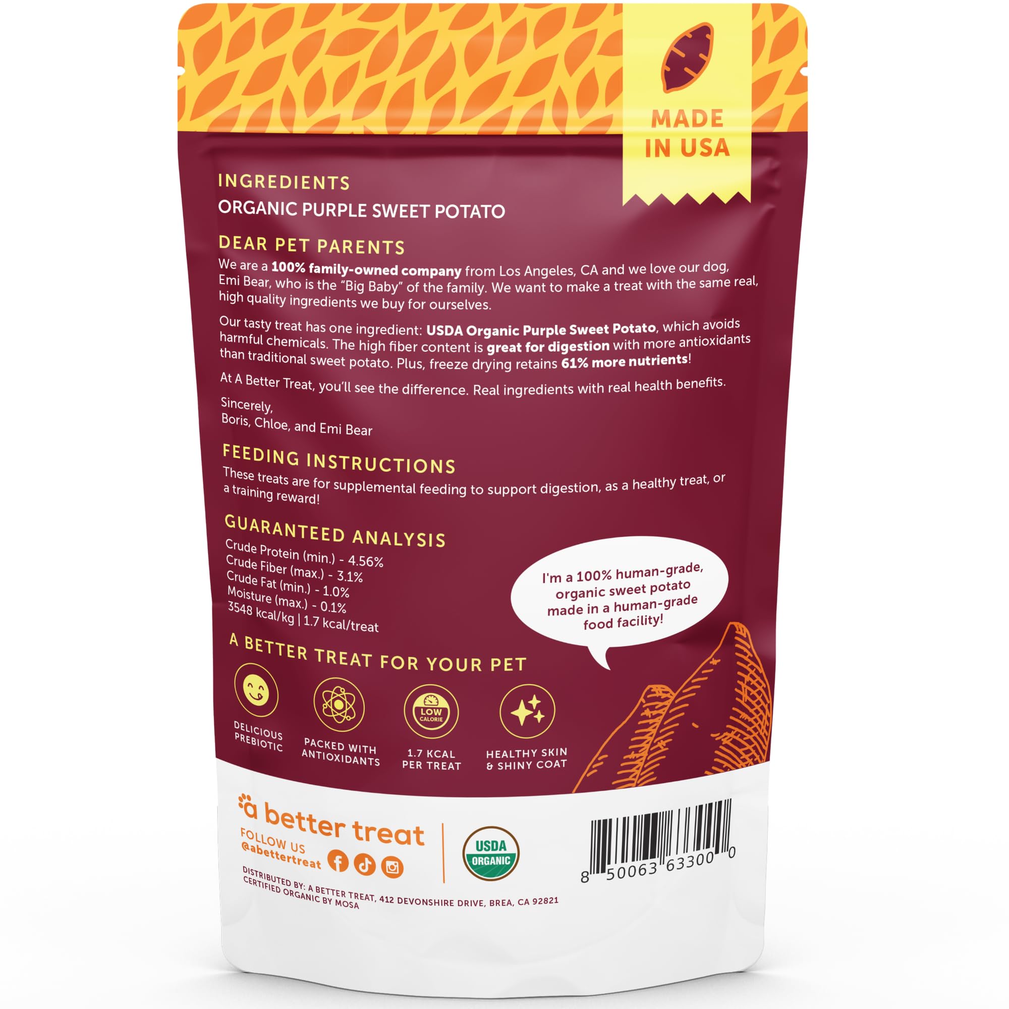 A Better Treat - Freeze Dried Organic Purple Sweet Potato Dog and Cat Treats, Organic, Single Ingredient | Natural, Healthy, Dia