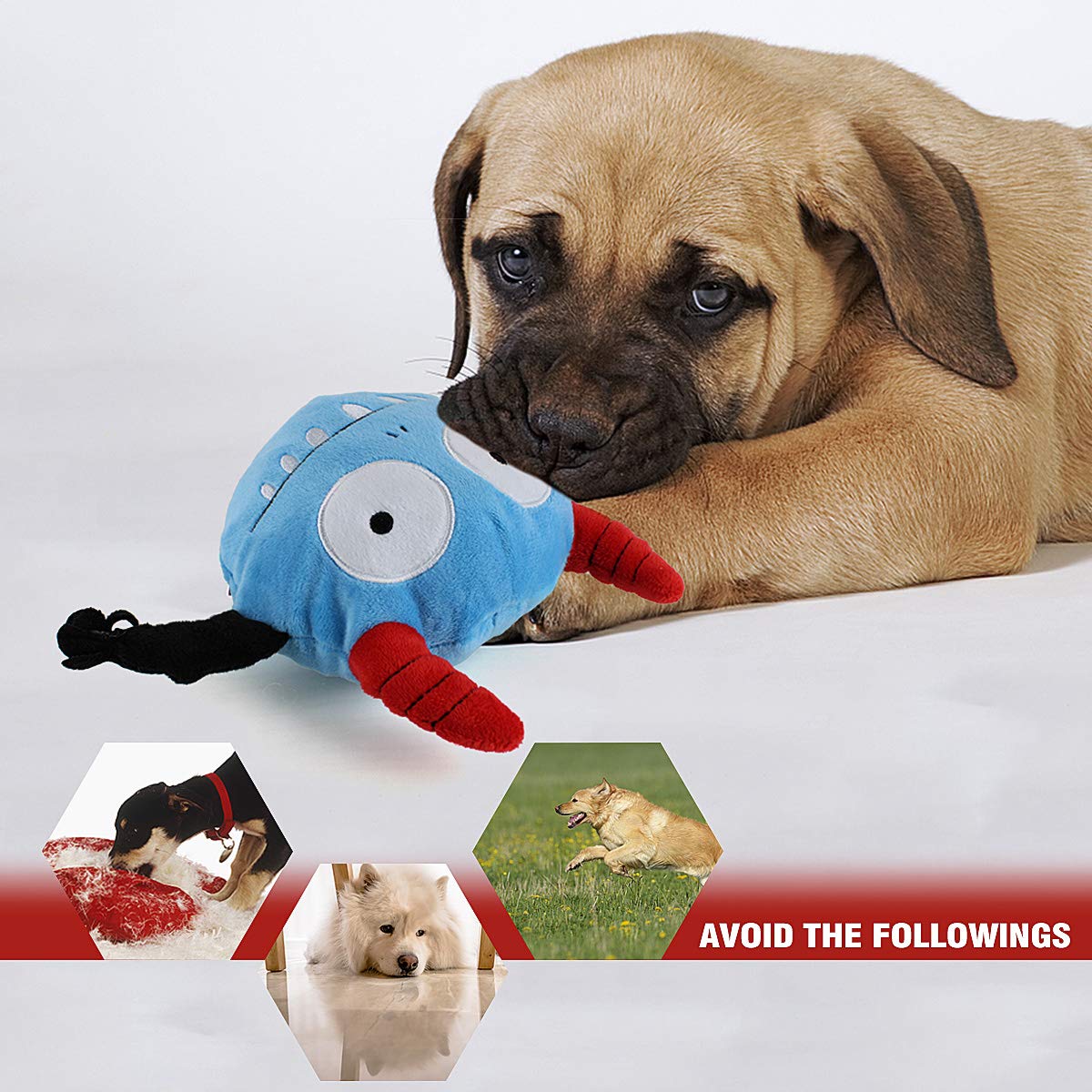 Namsan Giggle Plush Dog Toy Interactive Dog Toys Pet Squeaky Toy With Jumping Activation Ball For Dogs Playing (Blue Monster)