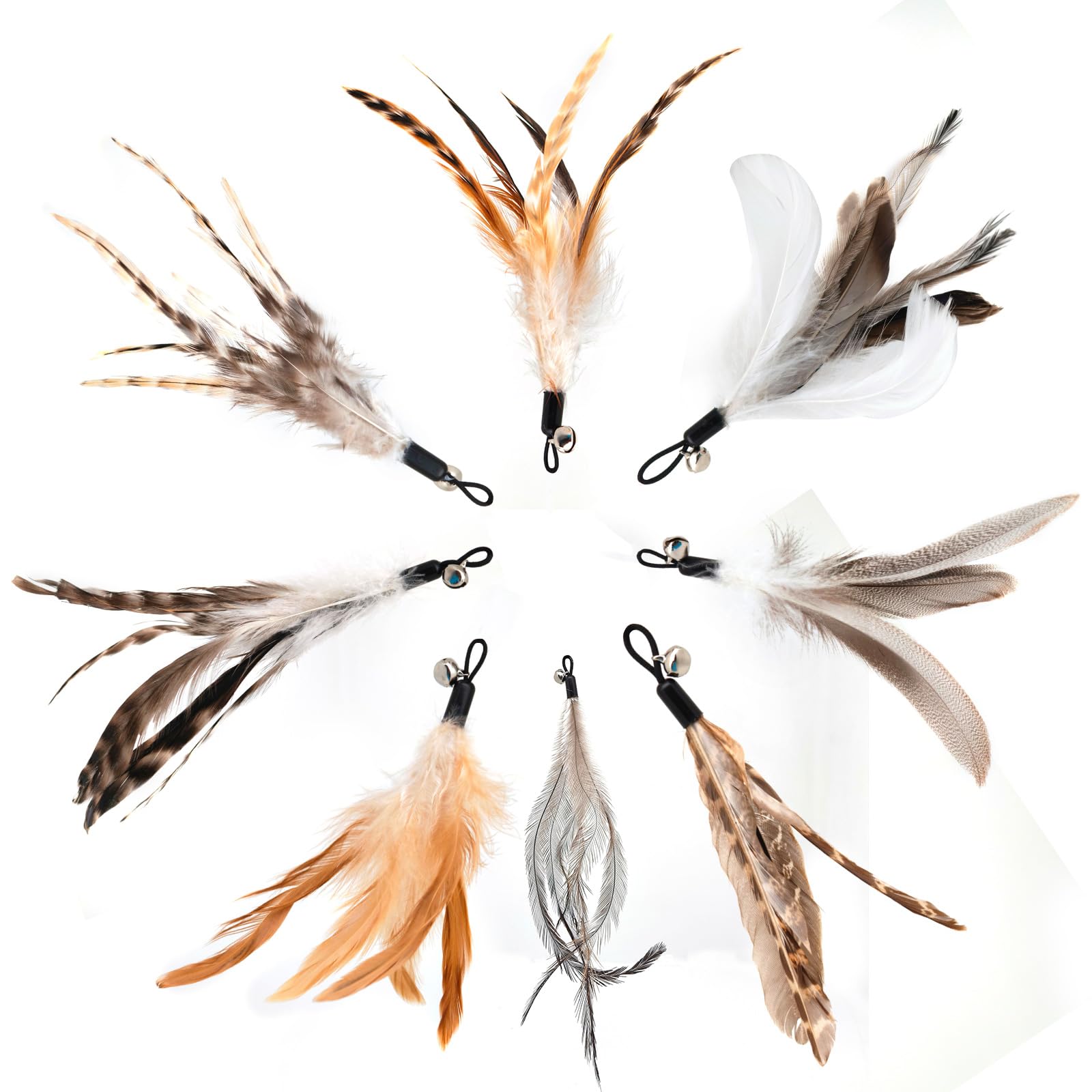 Miwoowim Natural Unstained Feathers,8Pcs Cat Feather Toys Replacement Wand Toy Refills, Cat Feathers Refill For Indoor Cats,Perf