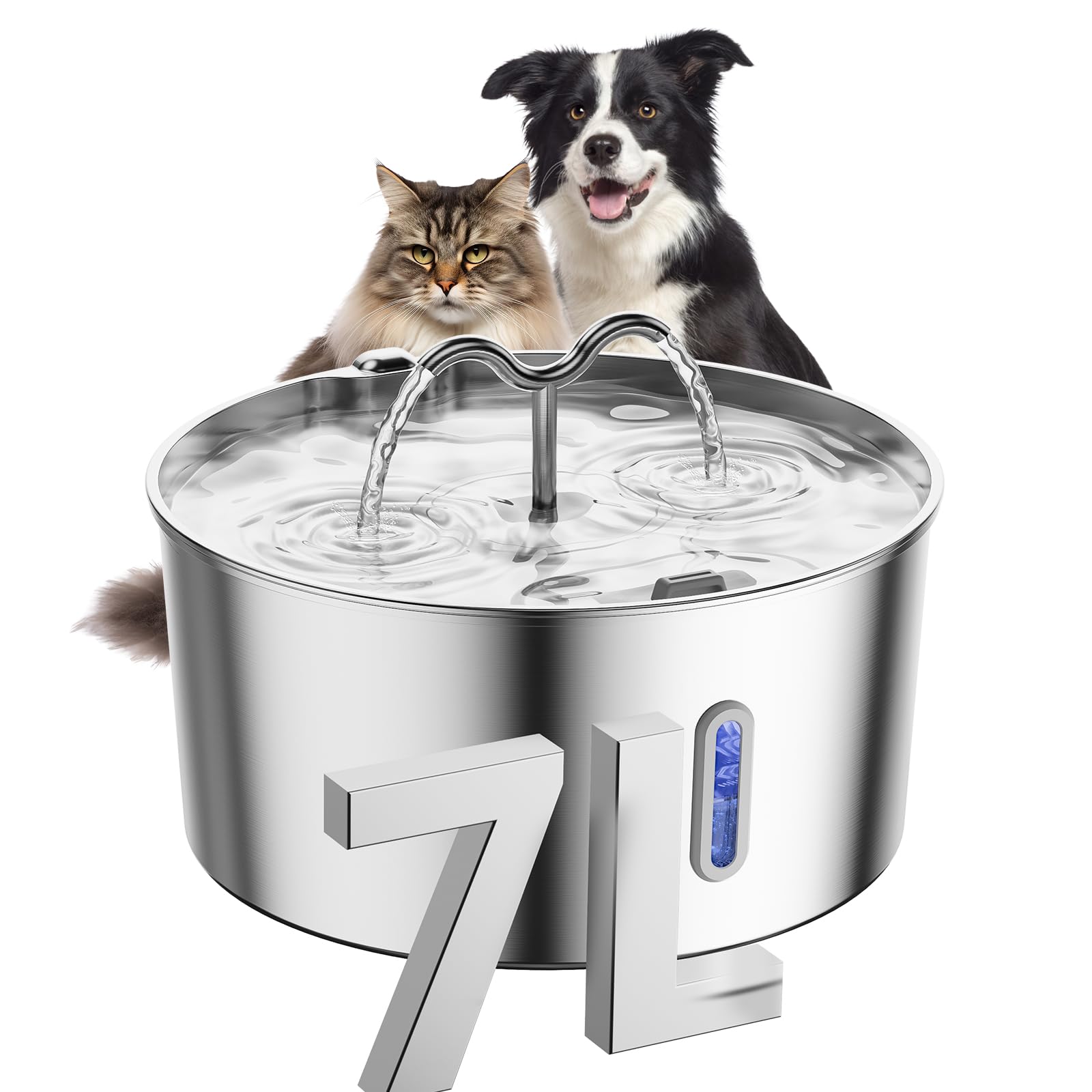 7L/1.85Gal/237Oz Stainless Steel Cat Water Fountain, Automatic Pet Fountain Large Dog Water Dispenser With Filters & Dual Functi
