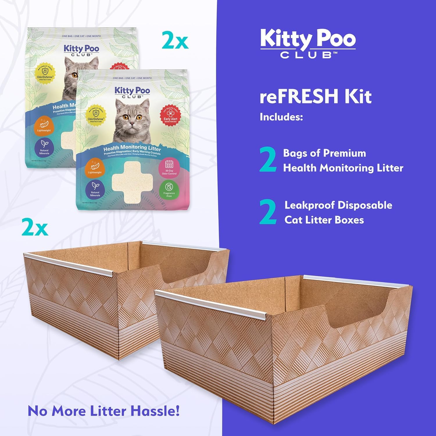 Kitty Poo Club Health Indicating Cat Litter 2-Bag Non-Clumping Lightweight With Disposable 2-Pack Cat Litter Box | Non Clumping,