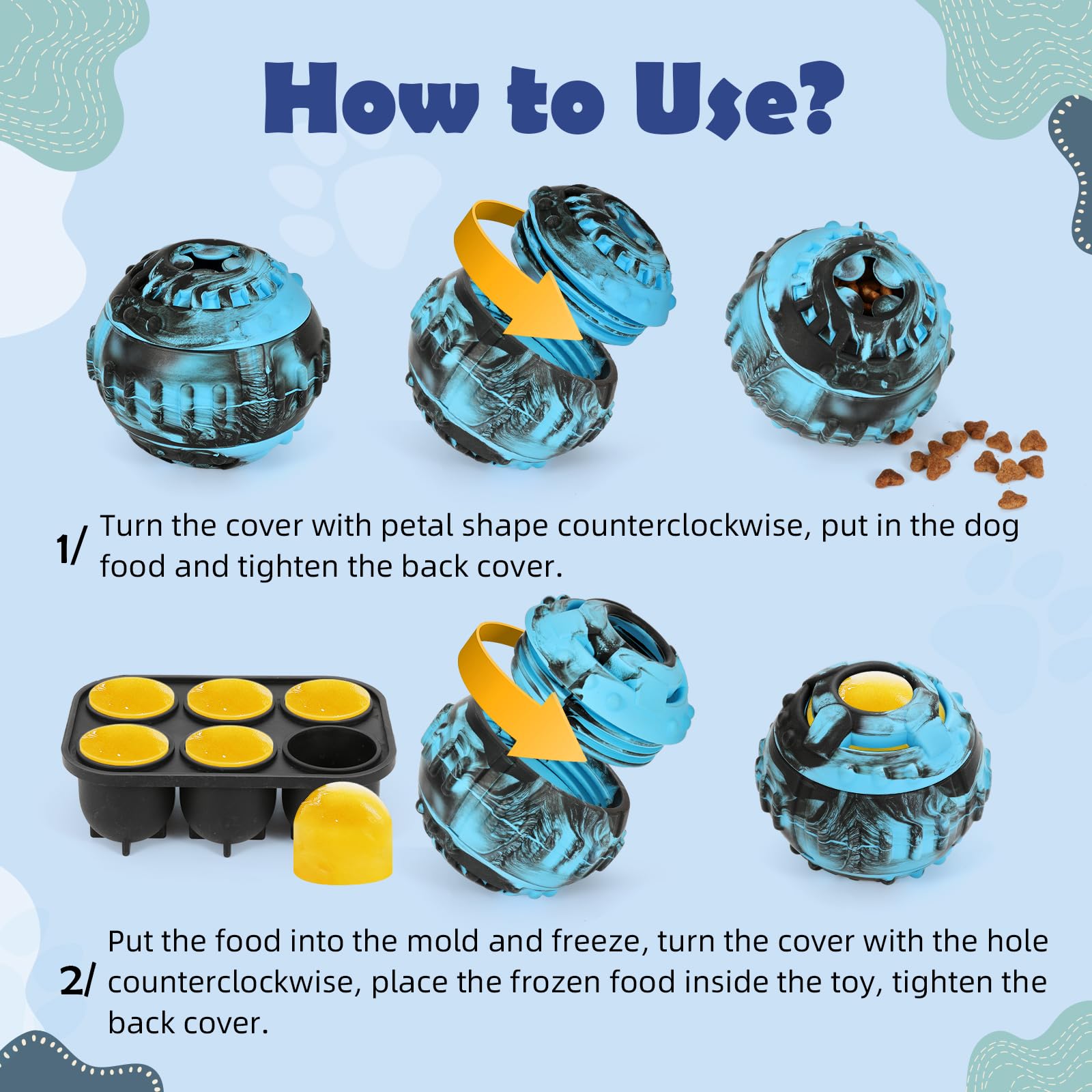 4-IN-1 Dog Toys - Frozen Dog Treat to Keep Them Busy, Treats Puzzle Ball Toy, Interactive Treat Dispensing Dog Toy, Durable Rubb