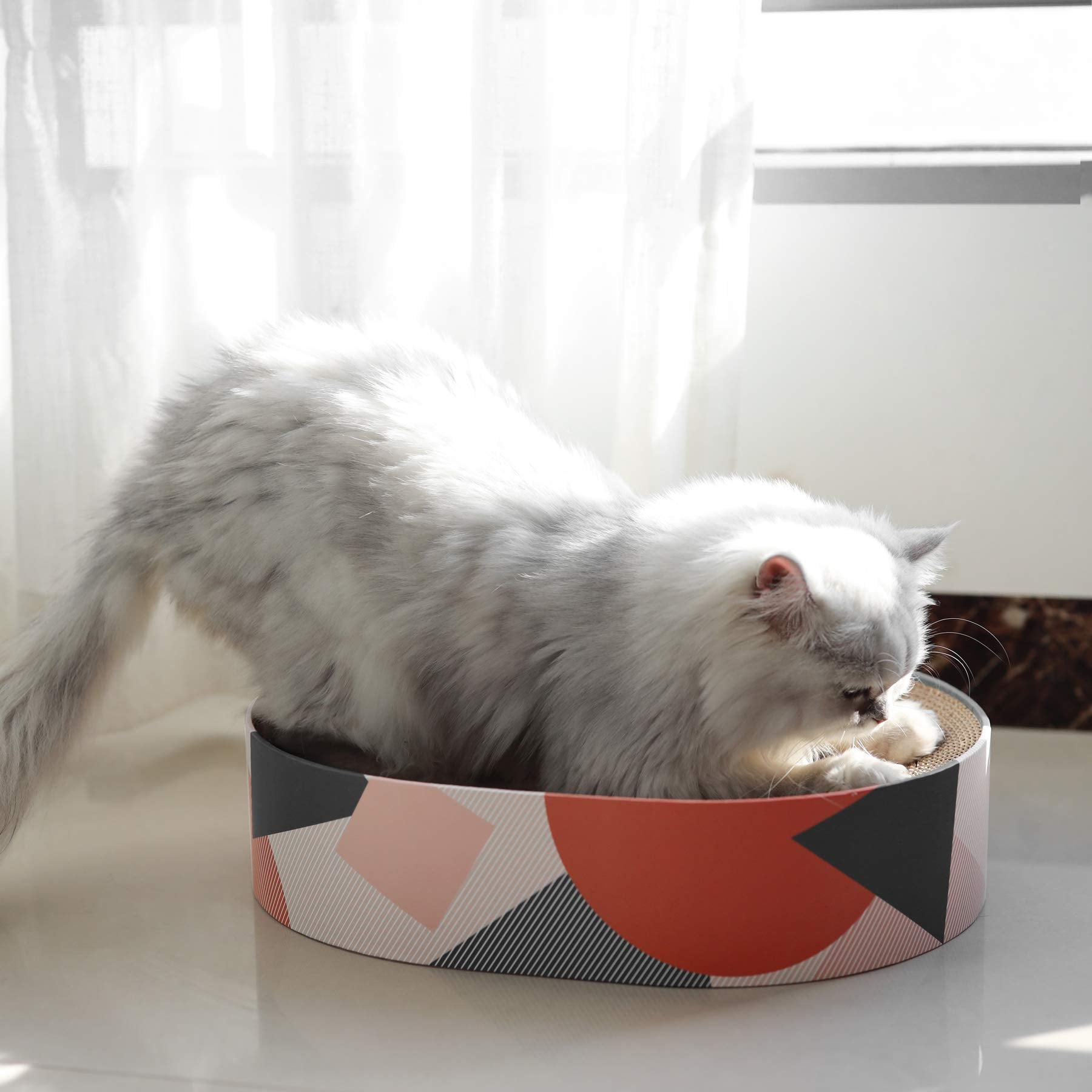 Comsaf Cat Scratcher Cardboard Bed Lounge Couch For Indoor Cats Oval Shape 17'X13', Kitty Cat Scratching Pad Recycle Corrugate Scratcher Long Lasting Furniture