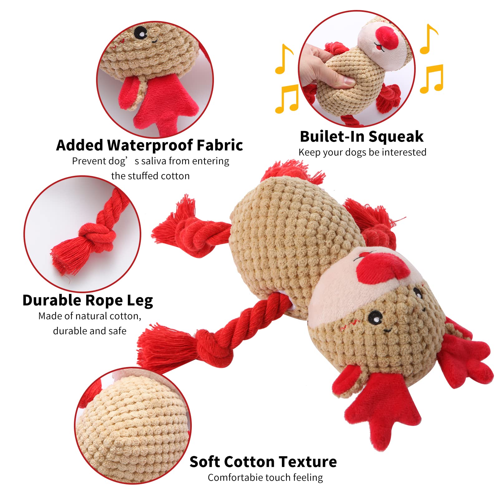 Chngeary 2 Pack Christmas Squeaky Plush Dog Toys For Small Medium Large Dogs, Durable And Indestructible Dog Toys,Stuffed Squeak