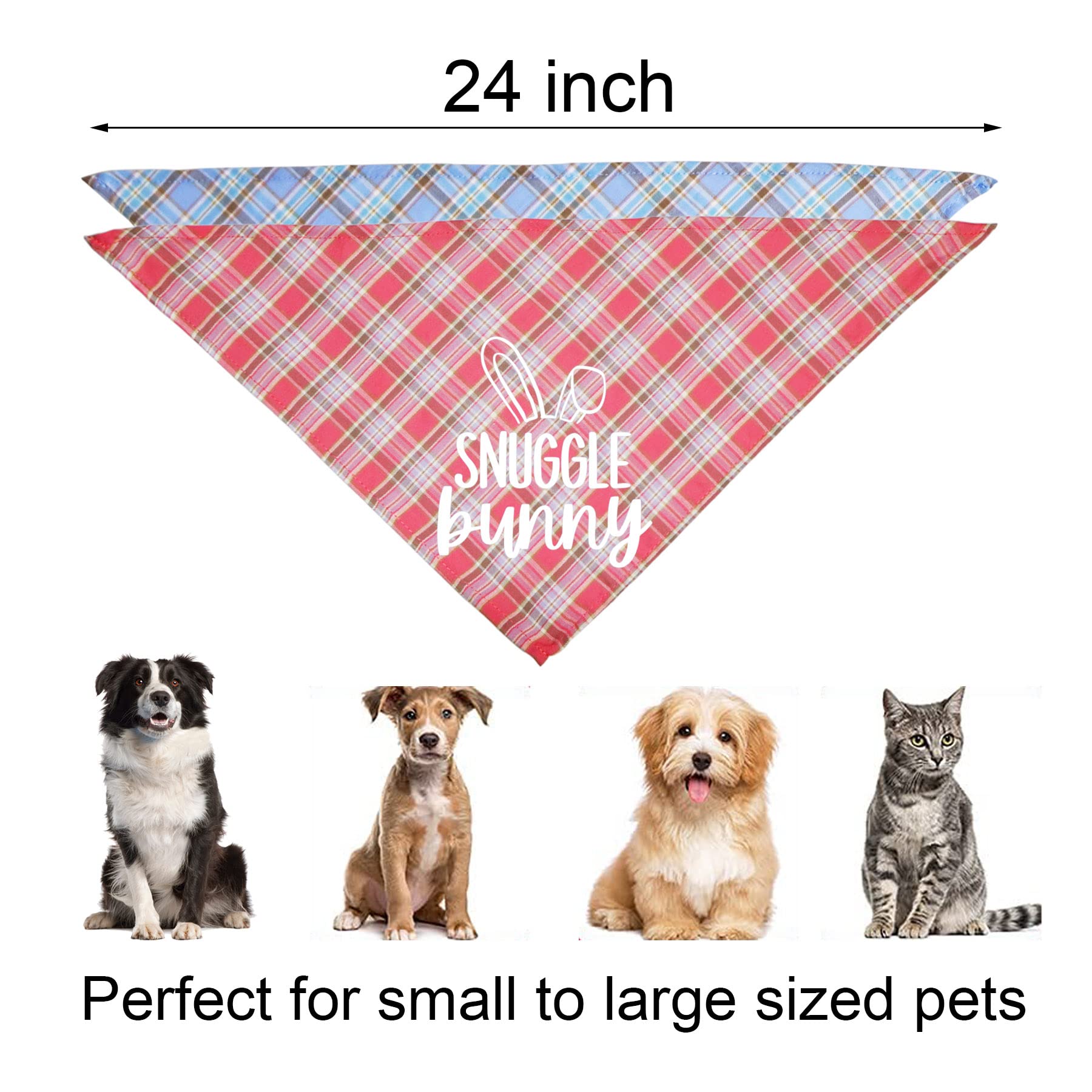 Jotfa Easter Dog Bandanas, Plaid Dog Puppy Easter Bandana Scarf For Small Medium Large Dogs Pets (Pink & Light Blue)