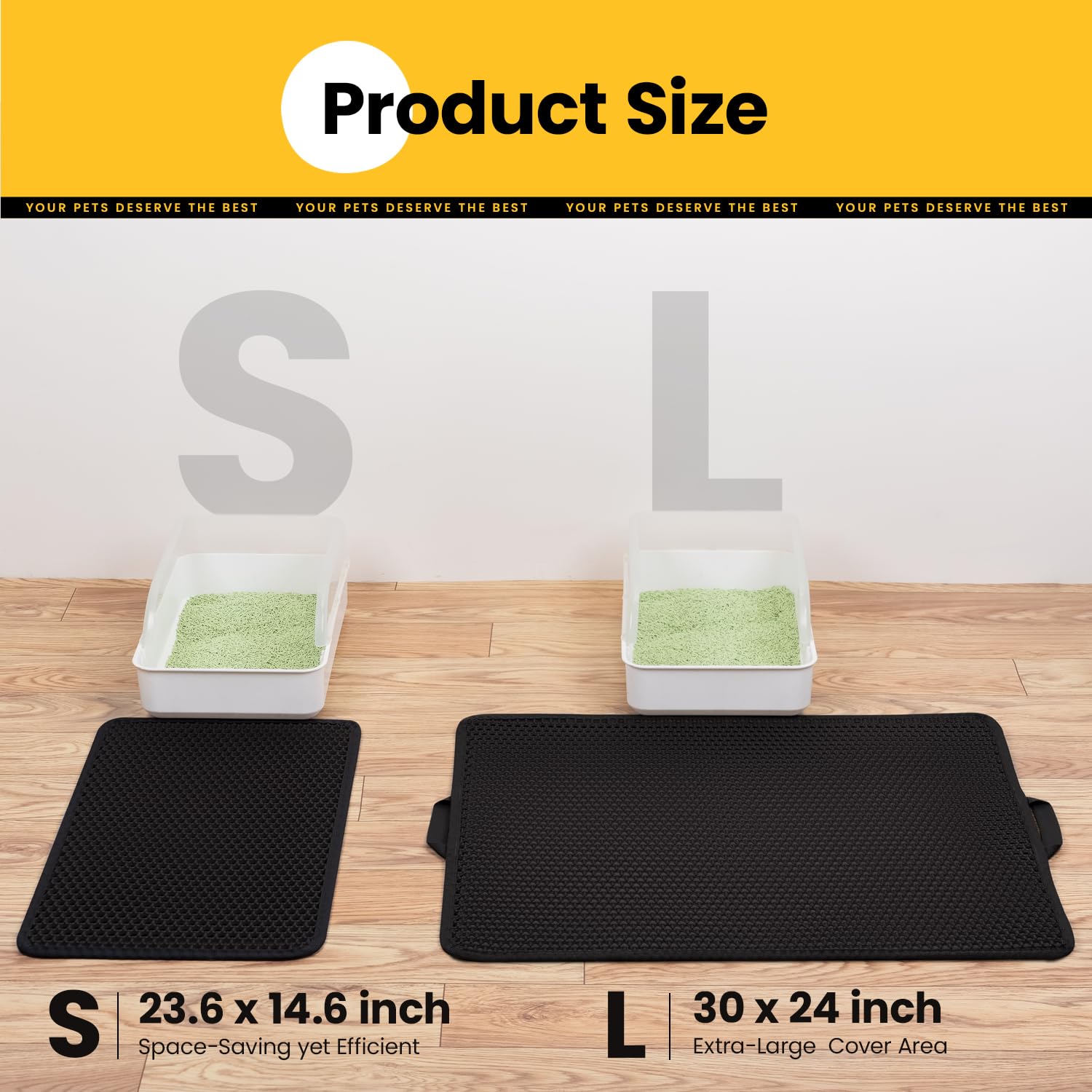 Conlun Cat Litter Trapping Mat For Small Spaces, 23.6''X14.6'' Space-Saving Litter Box Floor Mat, Hexagon Grids & Anti-Leak Base