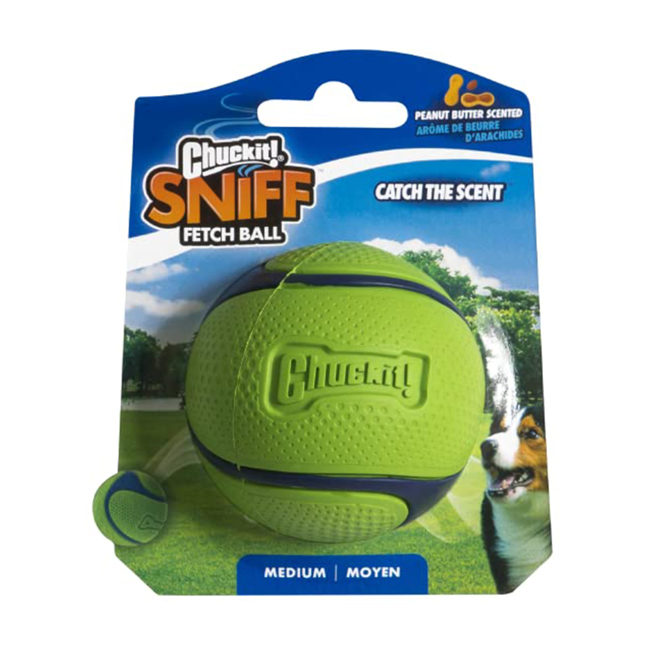 Chuckit! Sniff Ball Dog Toy, Durable High Bounce Peanut Butter Scented Rubber Dog Ball Fetch Toy, Medium, 1 Pack