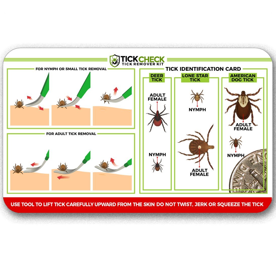 Tickcheck Premium Tick Remover Kit - Stainless Steel Tick Remover + Tweezers, Leather Case, And Free Pocket Tick Identification