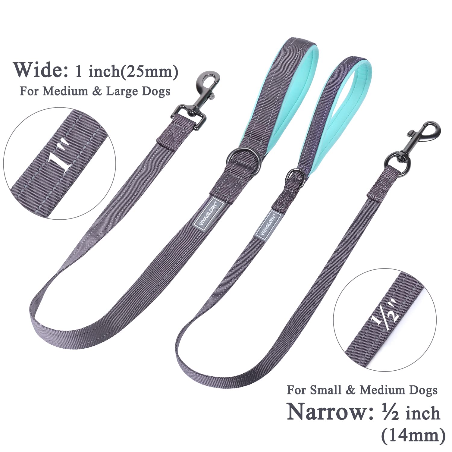VIVAGLORY Dog Training Leash With Comfortable Padded Handle, Heavy Duty Reflective for Safety Walking, Medium & Large Dogs