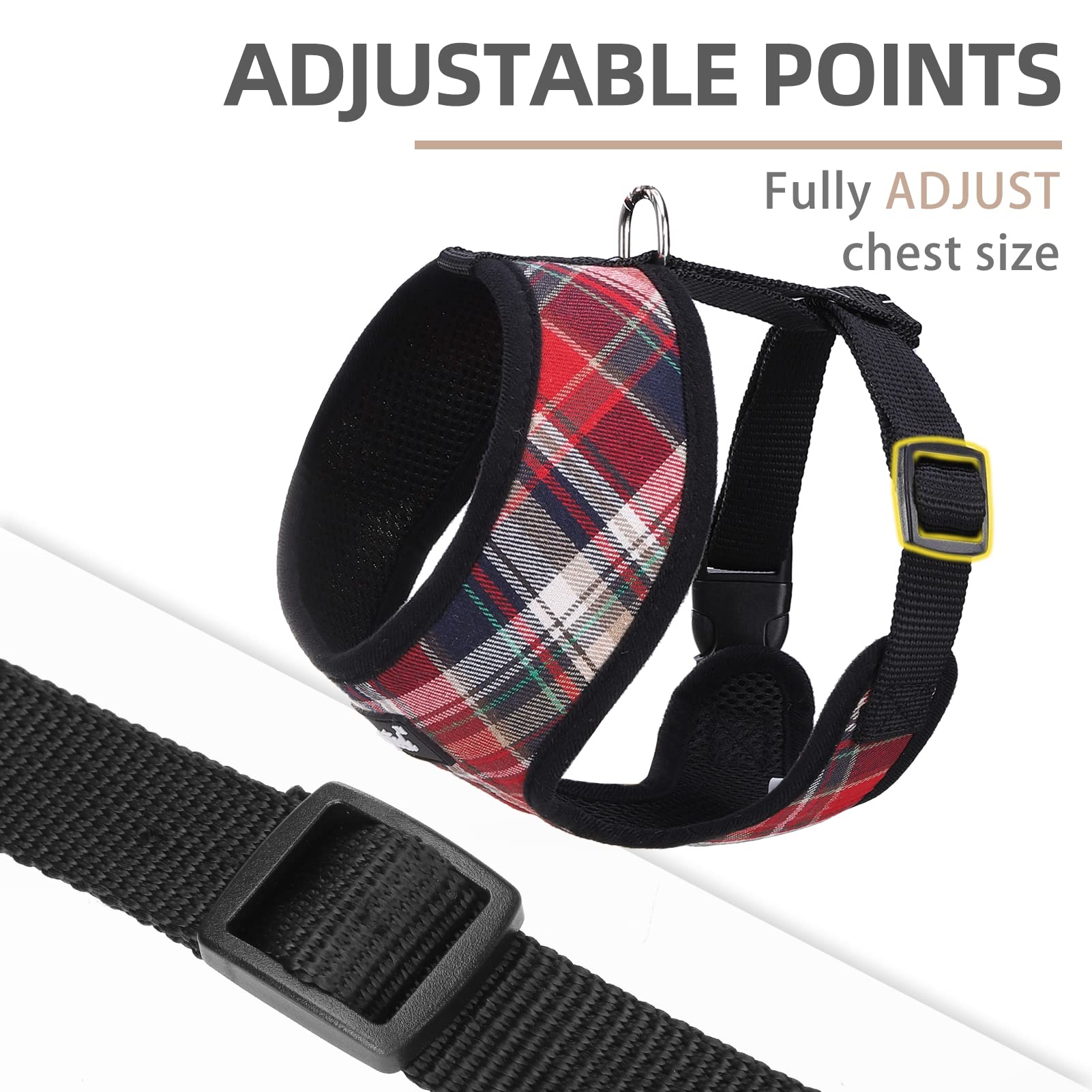Pupteck Soft Mesh Dog Harness And Leash Set Pet Puppy Cat Comfort Padded Vest No Pull Harnesses, Red Mixed, M