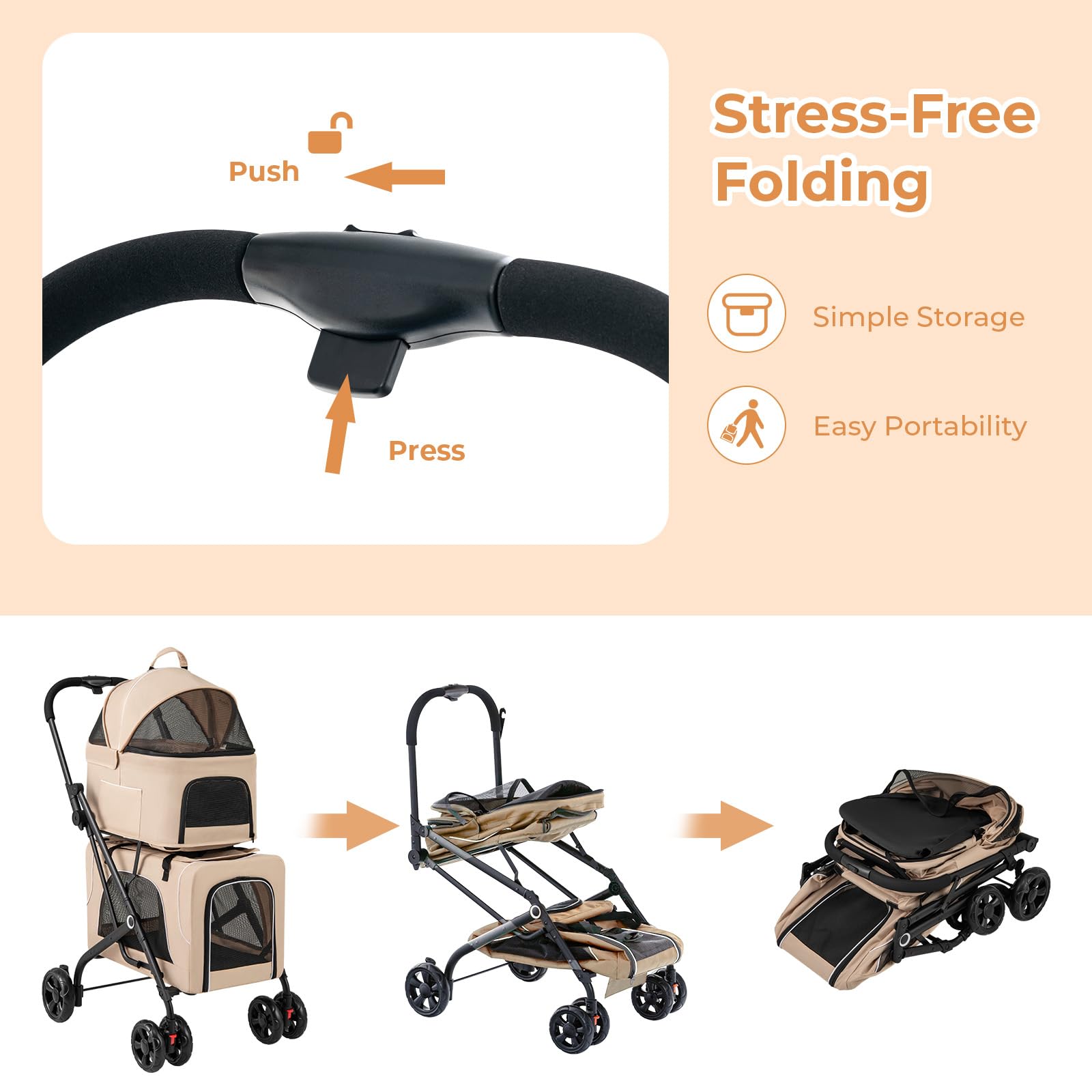 Giantex Double Dog Stroller For 2 Dogs, Detachable Carriers, Safety Belt, 4 Lockable Wheels, Pet Travel Carrier Strolling Cart,
