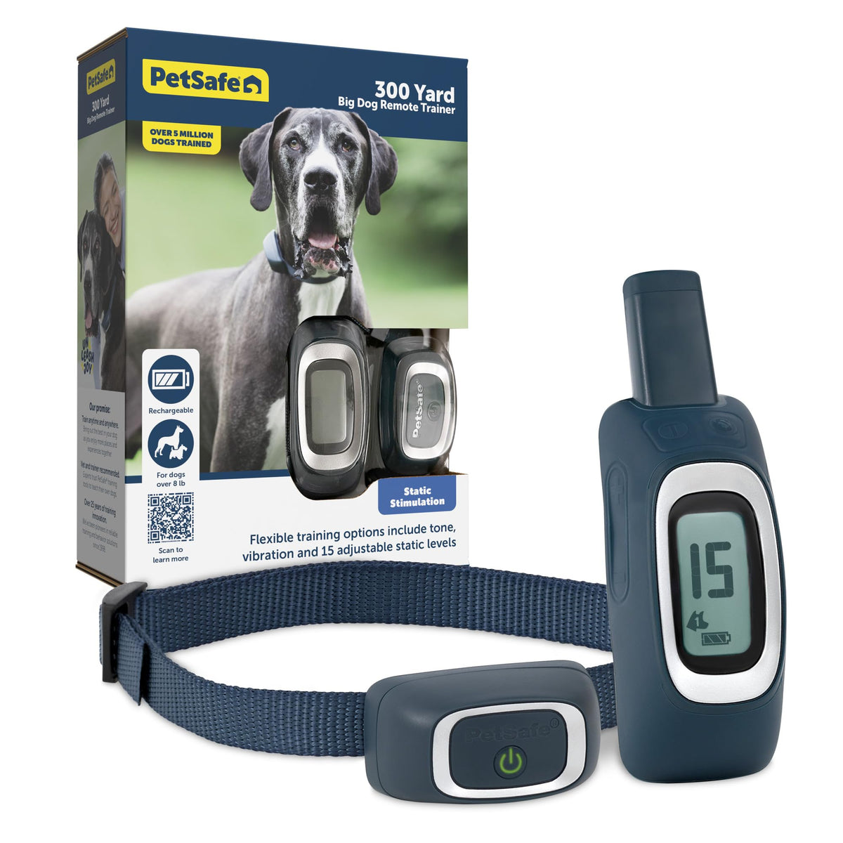Petsafe 300 Yard Remote Training Collar – Choose From Tone, Vibration, Or 15 Levels Of Static Stimulation – Medium Range Option For Training Off Leash Dogs – Waterproof And Durable – Rechargeable