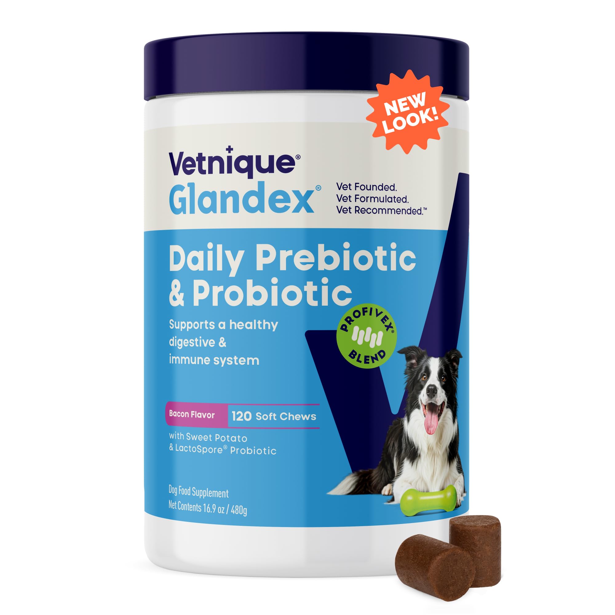 Vetnique Glandex Daily Probiotics for Dogs with Prebiotics to Support Gut Health with Fiber and Digestive Enzymes, Probiotic Che
