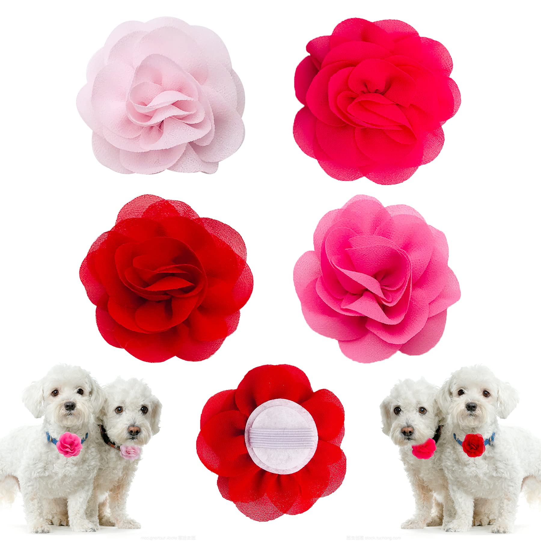 Pet Show 4Pcs Pink Small Dogs Collar Flowers Charms For Girls Female Rabbit Slides On Cat Collars Attachment Accessories For Med